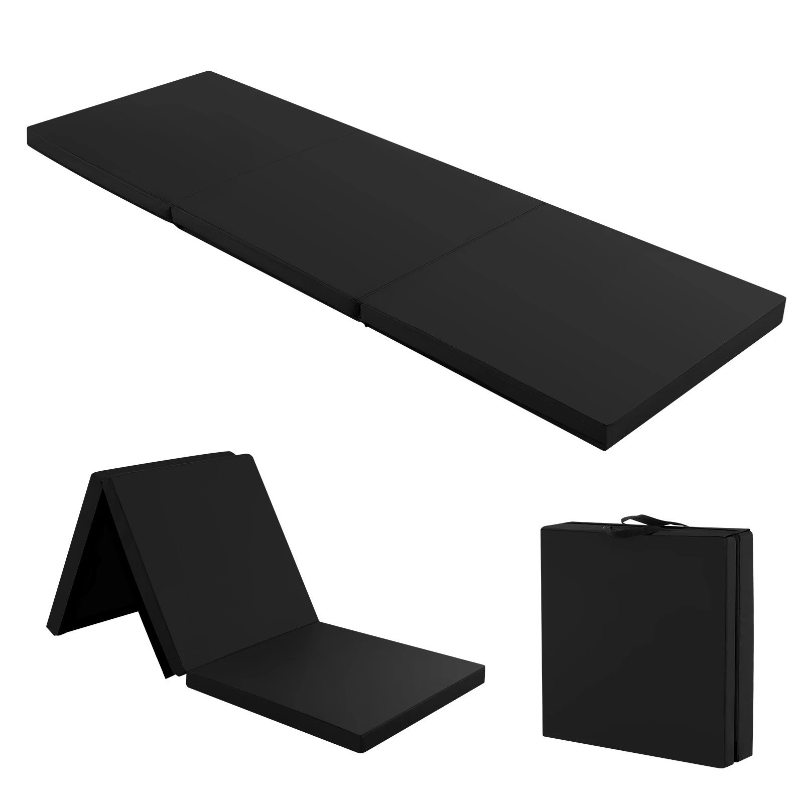1 Costway 180x60cm Tri-Fold Gymnastics Mat PU Leather Floor Exercise Yoga Tumbling Mat w/Carry Strap - Black, 1 of 1