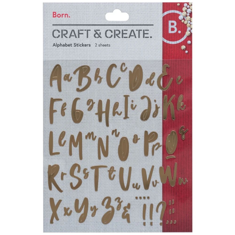 1 Born Alphabet Stickers Gold 2 Sheets, 1 of 2