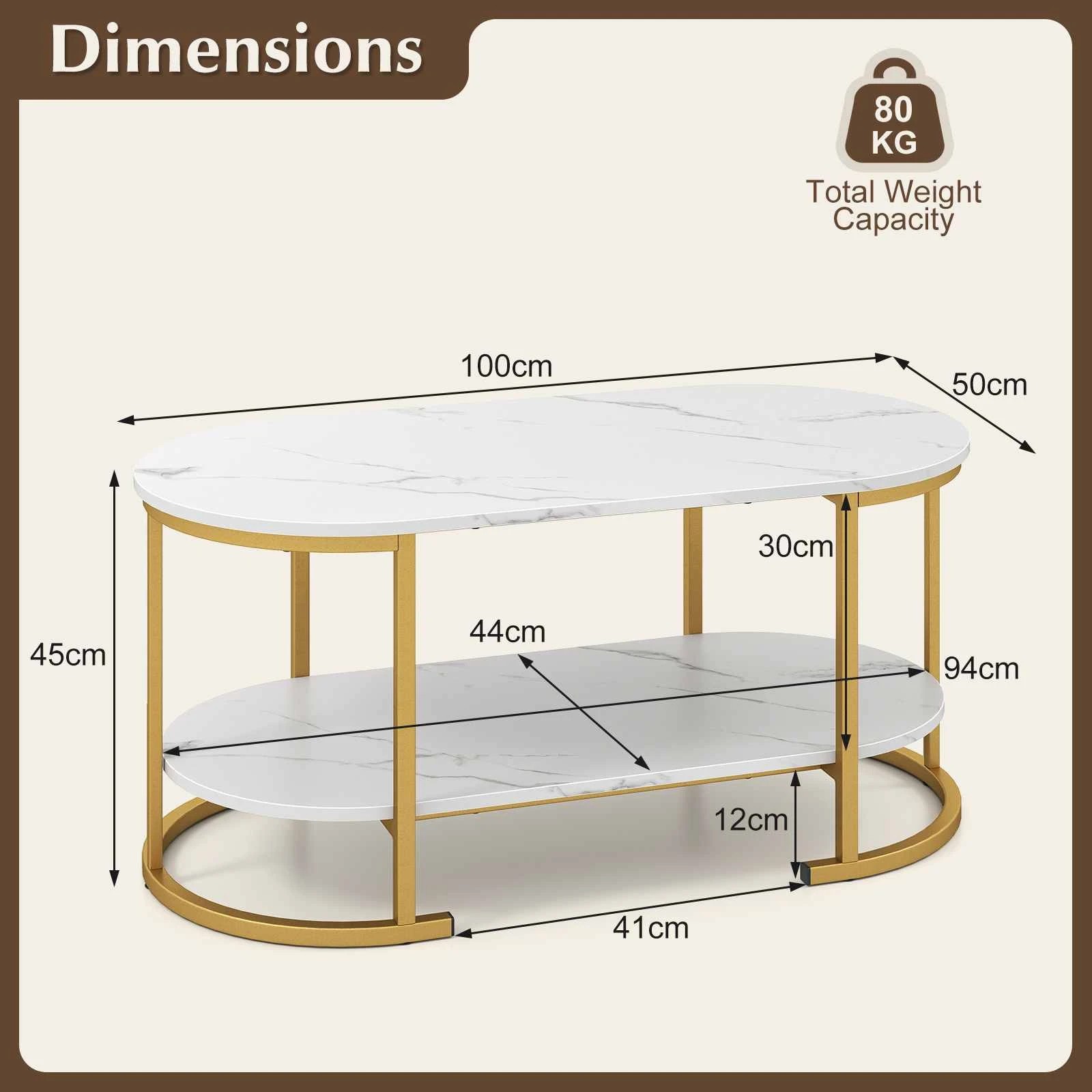 2 Costway 2-Tier Coffee Table w/Faux Marble Tabletop, 2 of 2