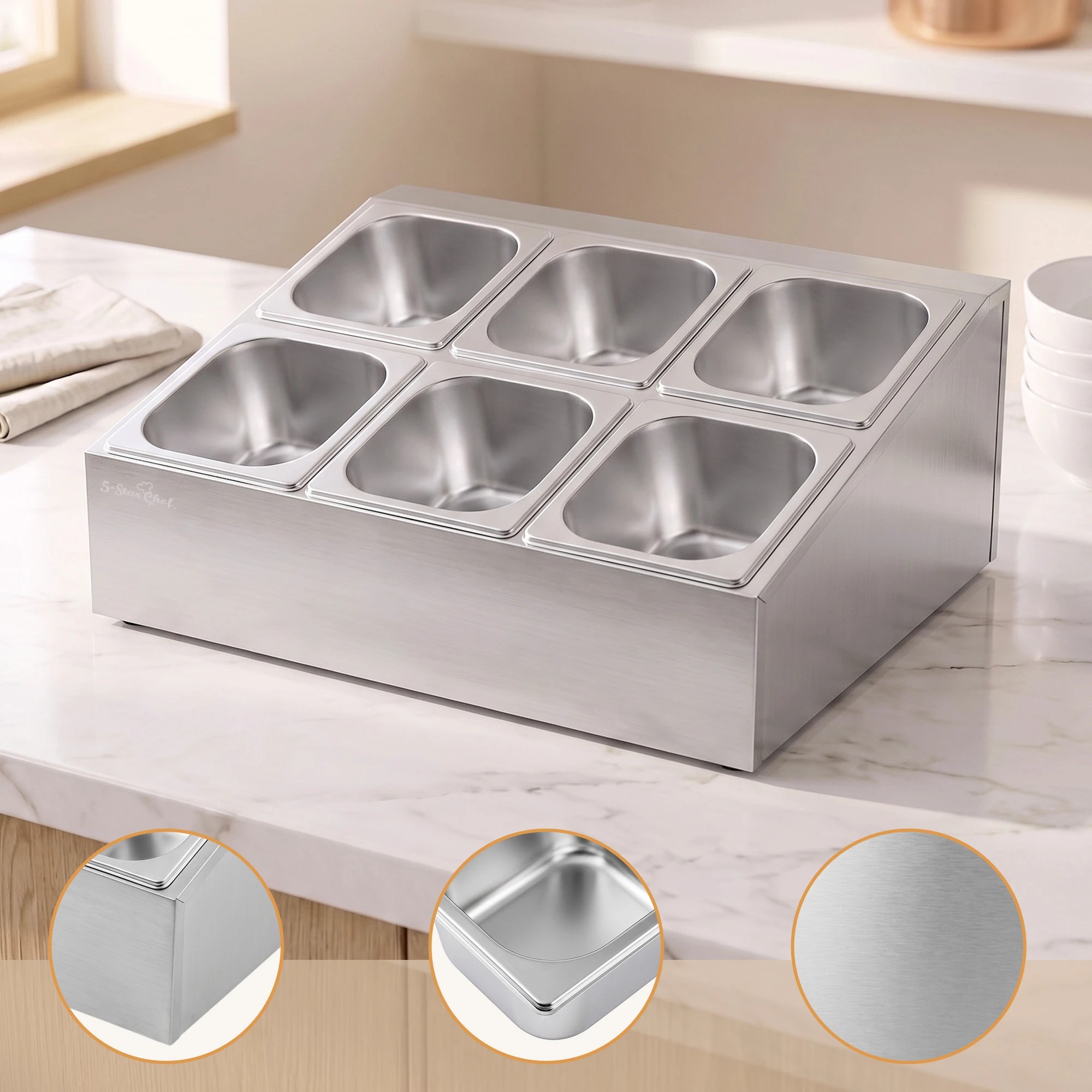 7 5-Star Chef 6 Pan Food Serving Display Station Stainless Steel with Lids - Silver, 7 of 8
