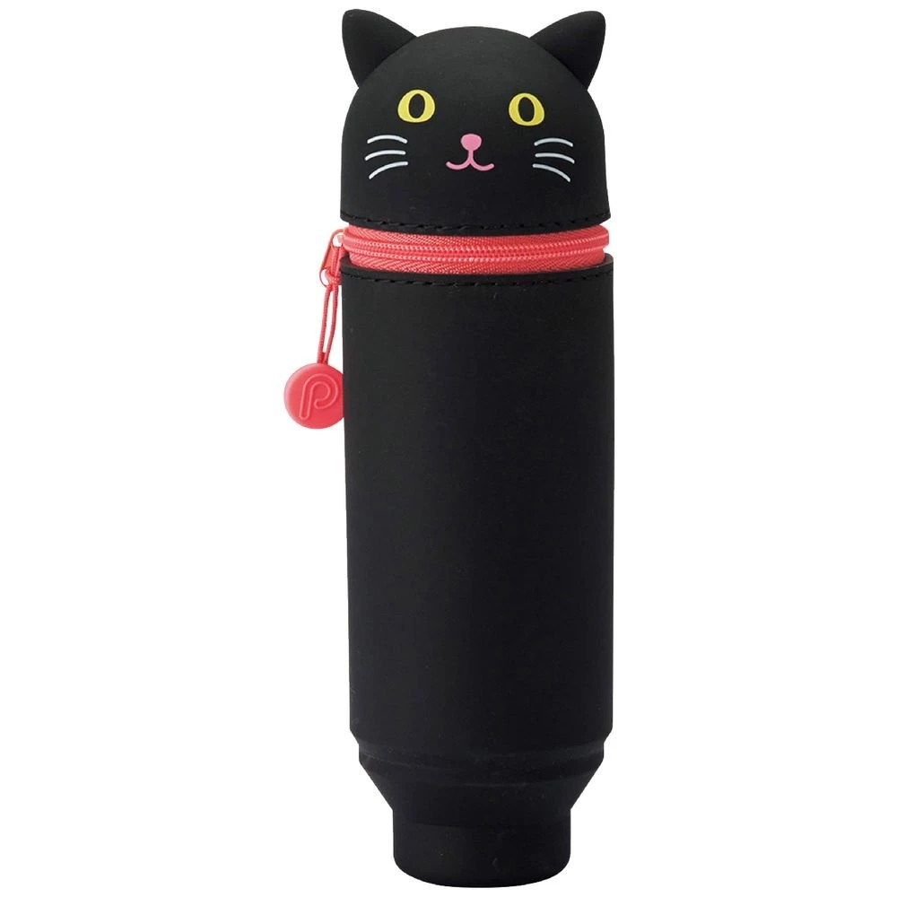 1 PuniLabo Single Zip Stand Up Silicone Pencil Case Black Cat, 1 of 4