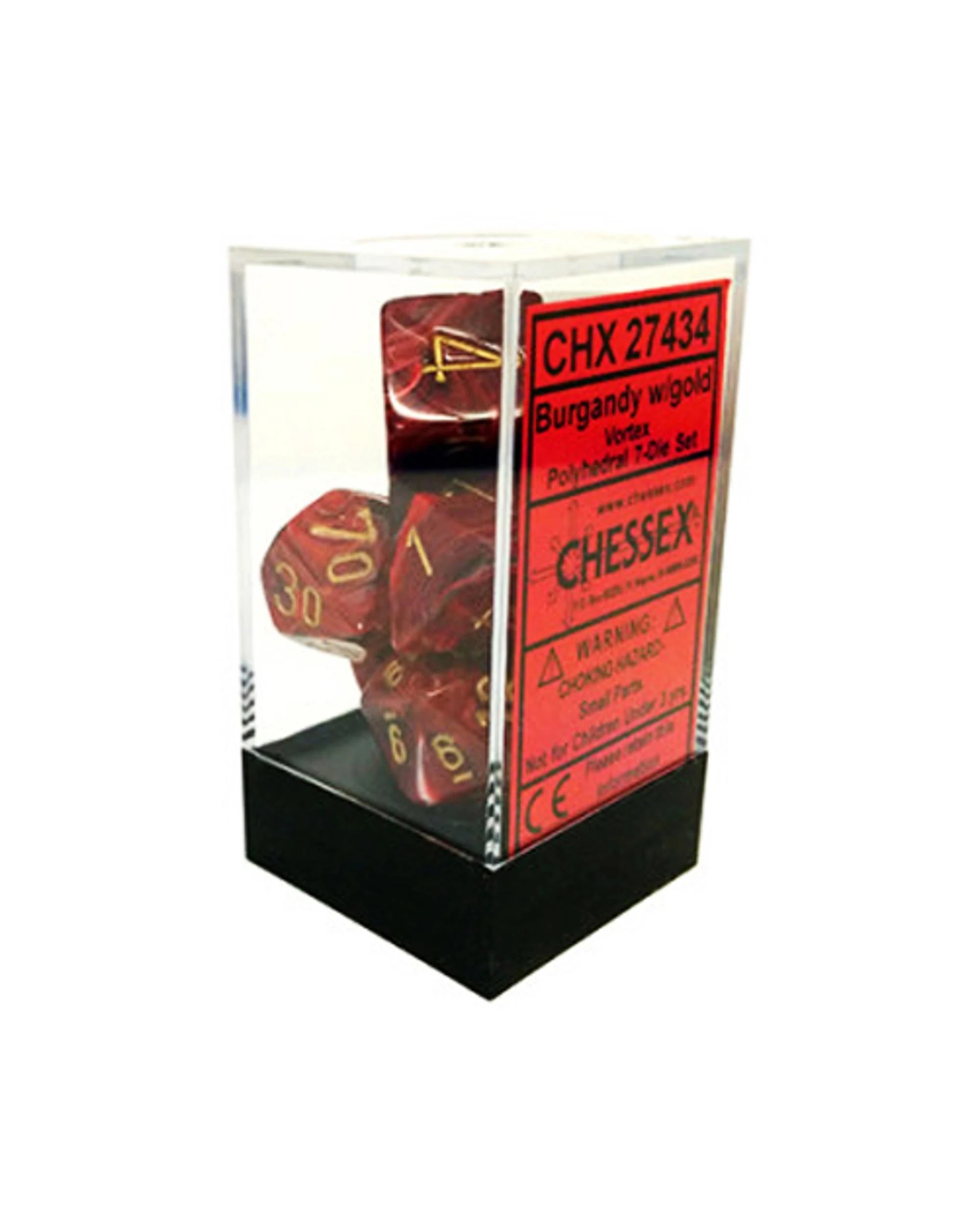 2 Chessex Vortex Polyhedral 7-Die Dice Set - Burgundy and Gold, 2 of 3