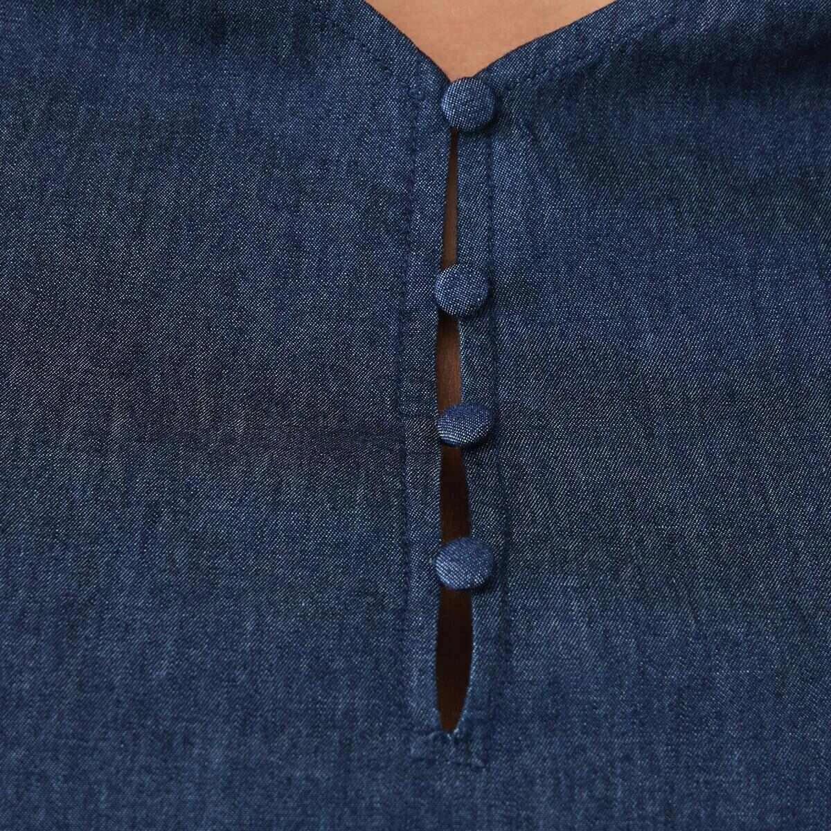 5 Curve Long Sleeve Shirred Shoulder Top DARK DENIM WASH, 5 of 6