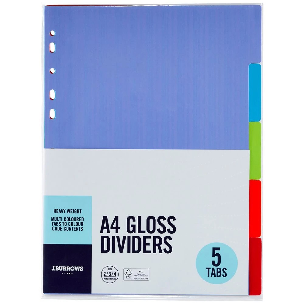 1 J.Burrows  A4 5 Tab Gloss Dividers, 1 of 4
