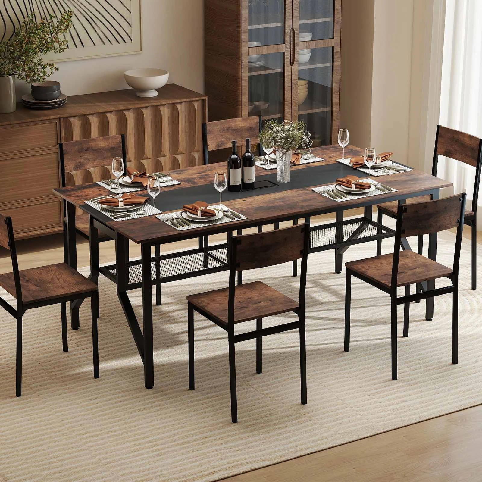 4 Costway 1.8M Office Conference Table w/Mesh Storage Shelf Dining Table, 4 of 6