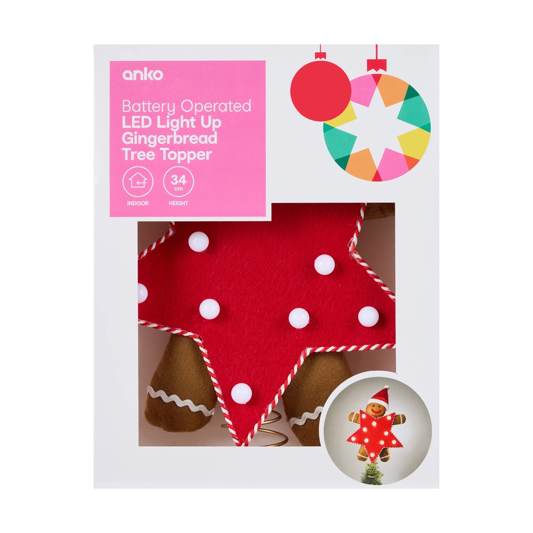 6 LED Light Up Gingerbread Tree Topper, 6 of 7