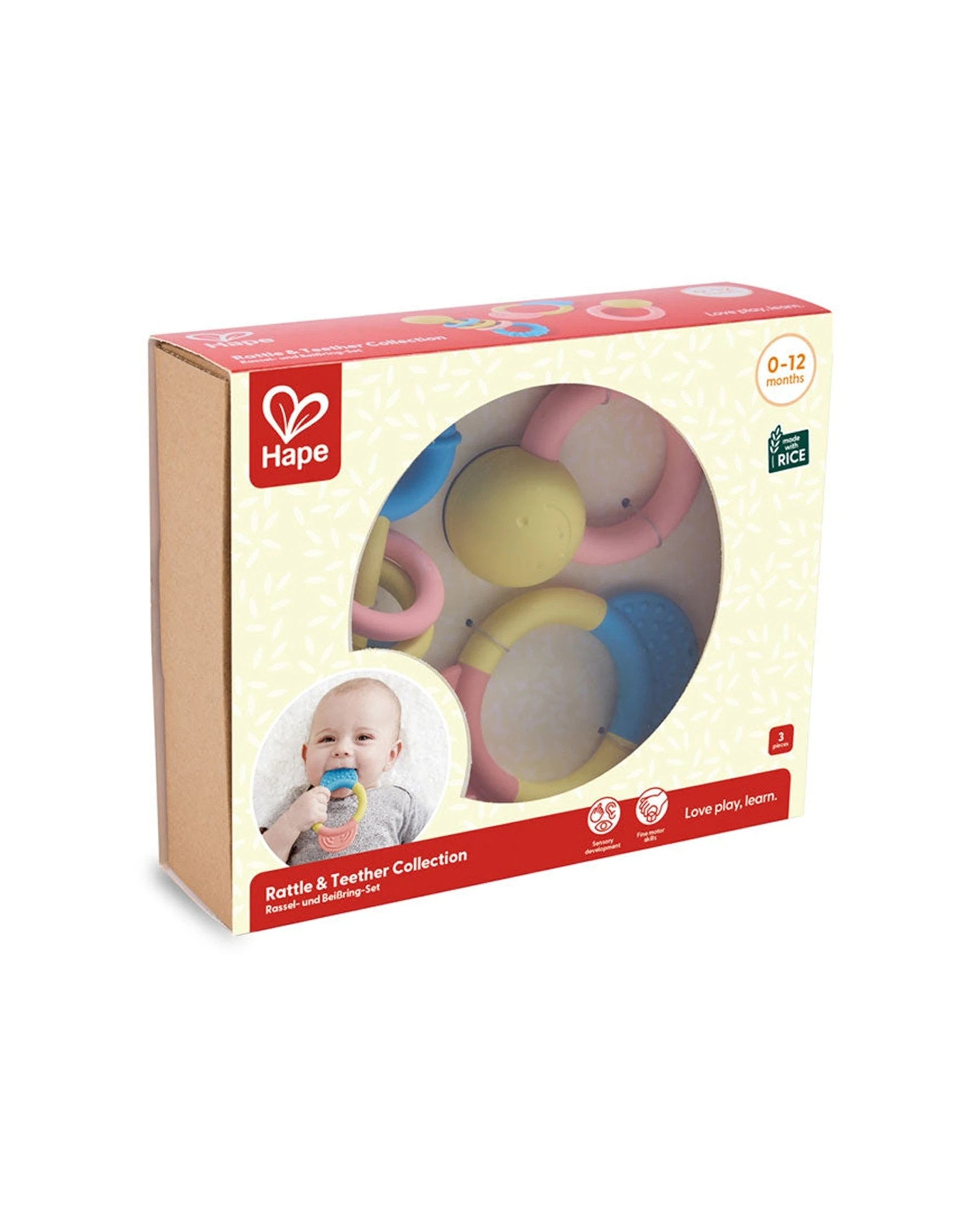 2 Hape Rattle & Teether Collection Rice-Based Sensory Toys For Babies - Multi, 2 of 4