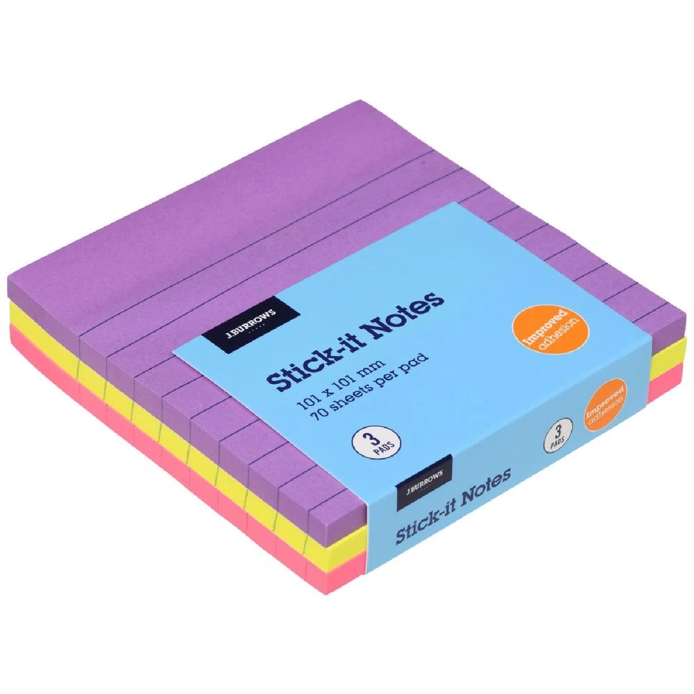 1 J.Burrows Stick-It Notes 101x101mm Assorted 3 Pack, 1 of 4