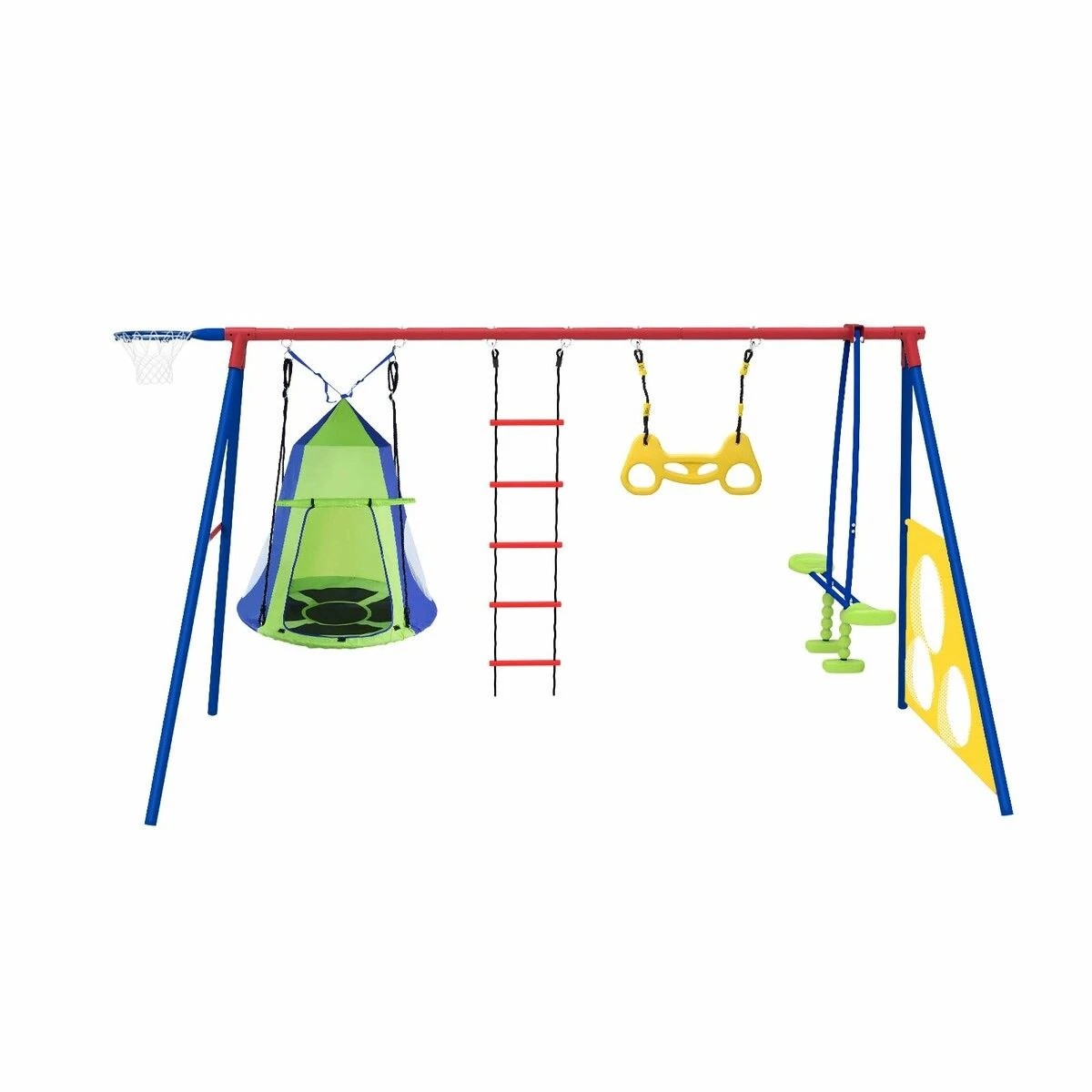 4 AUSWAY Kids Swing Set Seesaw Basketball Hoop, 4 of 4