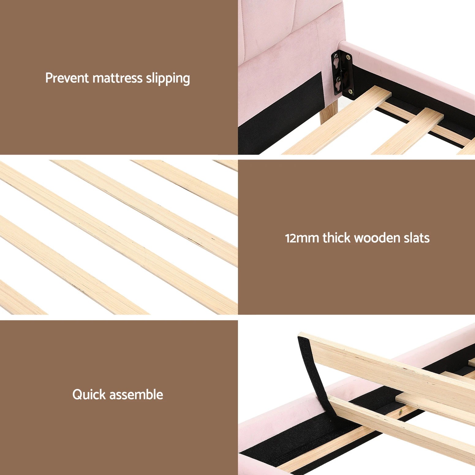 6 Artiss Bed Frame King Single with Bedside Table Set Scallop Headboard  Velvet Fabric Beds Base - Multi, 6 of 8