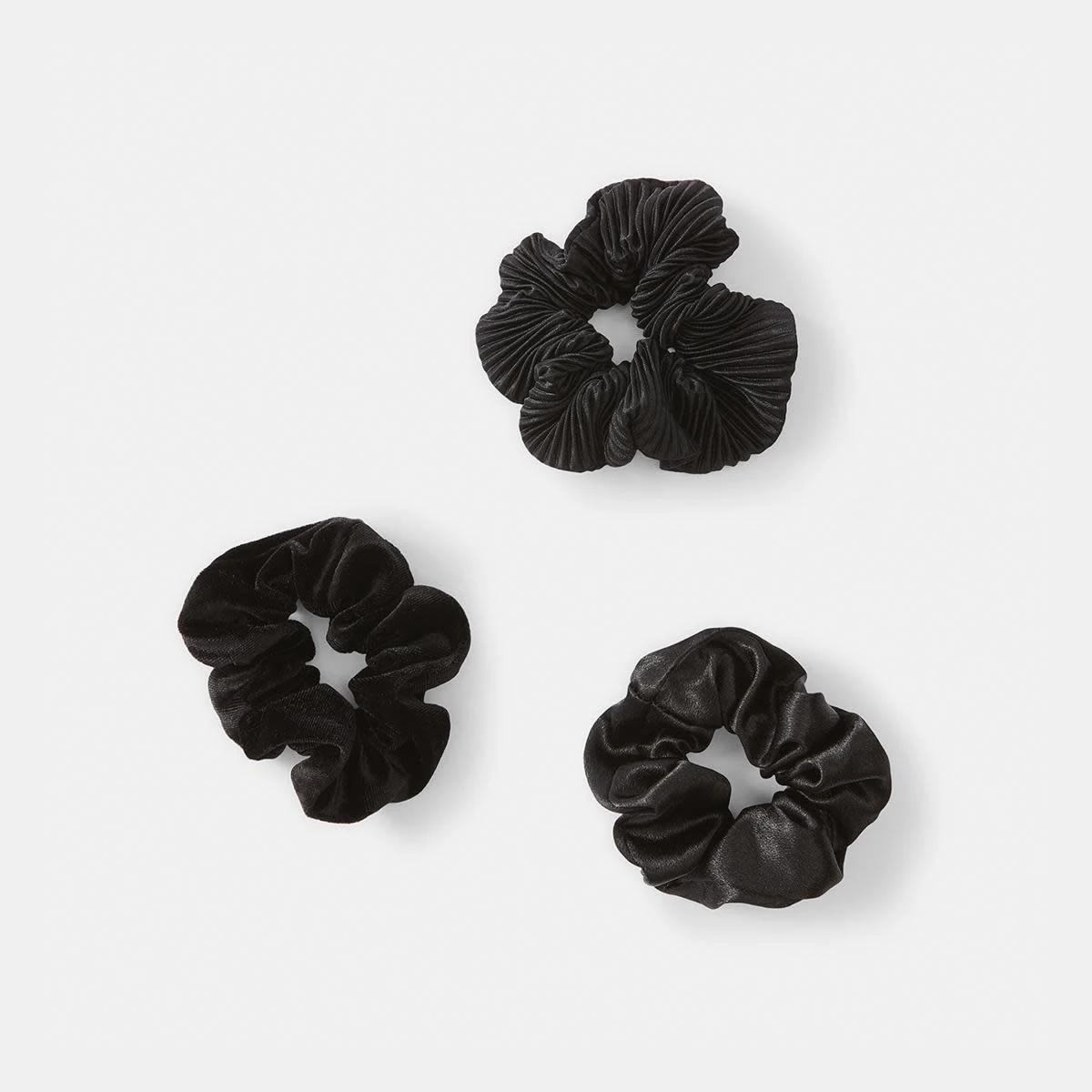 1 3 Pack Textured Hair Scrunchies - Black Black, 1 of 5