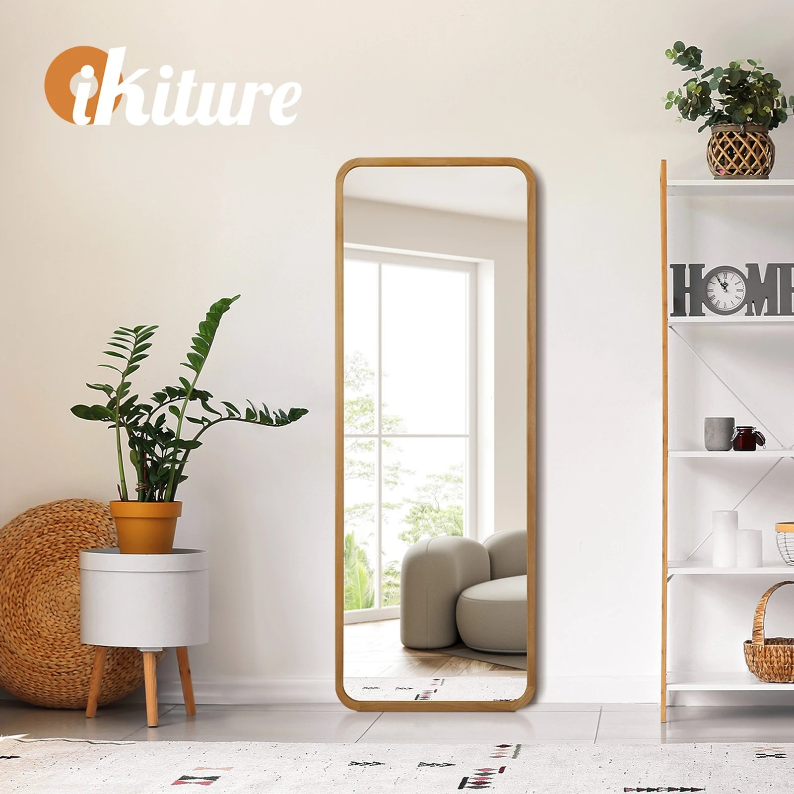 6 Oikiture Wooden Full Length Mirror 180x70cm Rectangle Dressing Floor Mirrors
 - Natural, 6 of 9