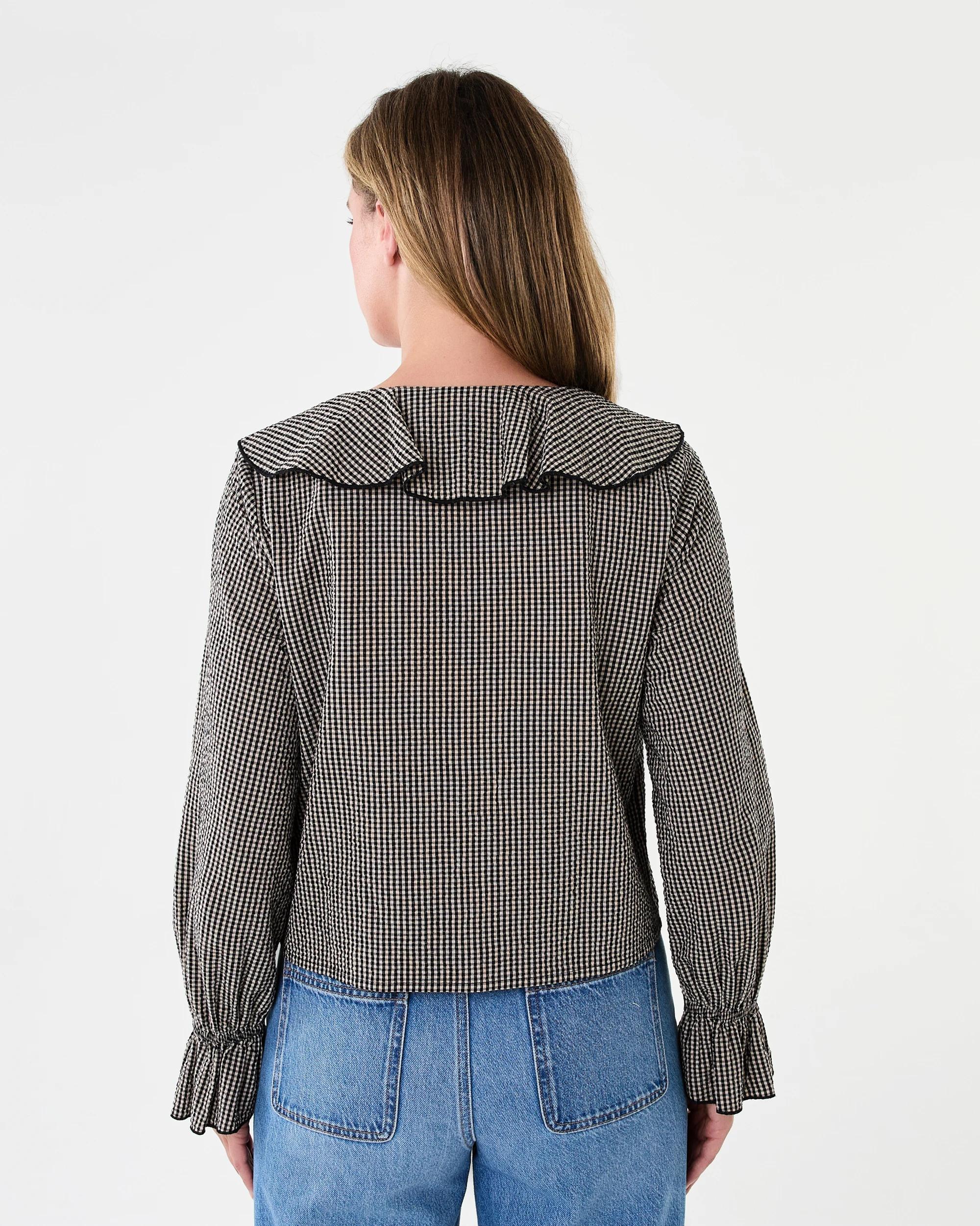 3 Long Sleeve Frill Collar Blouse Black Ging, 3 of 7