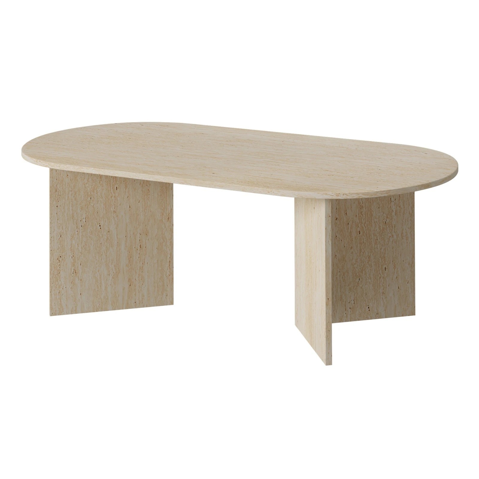 1 Oikiture Coffee Table Sofa End Table Oval Side Cafe Desk Timber - Beige, 1 of 9
