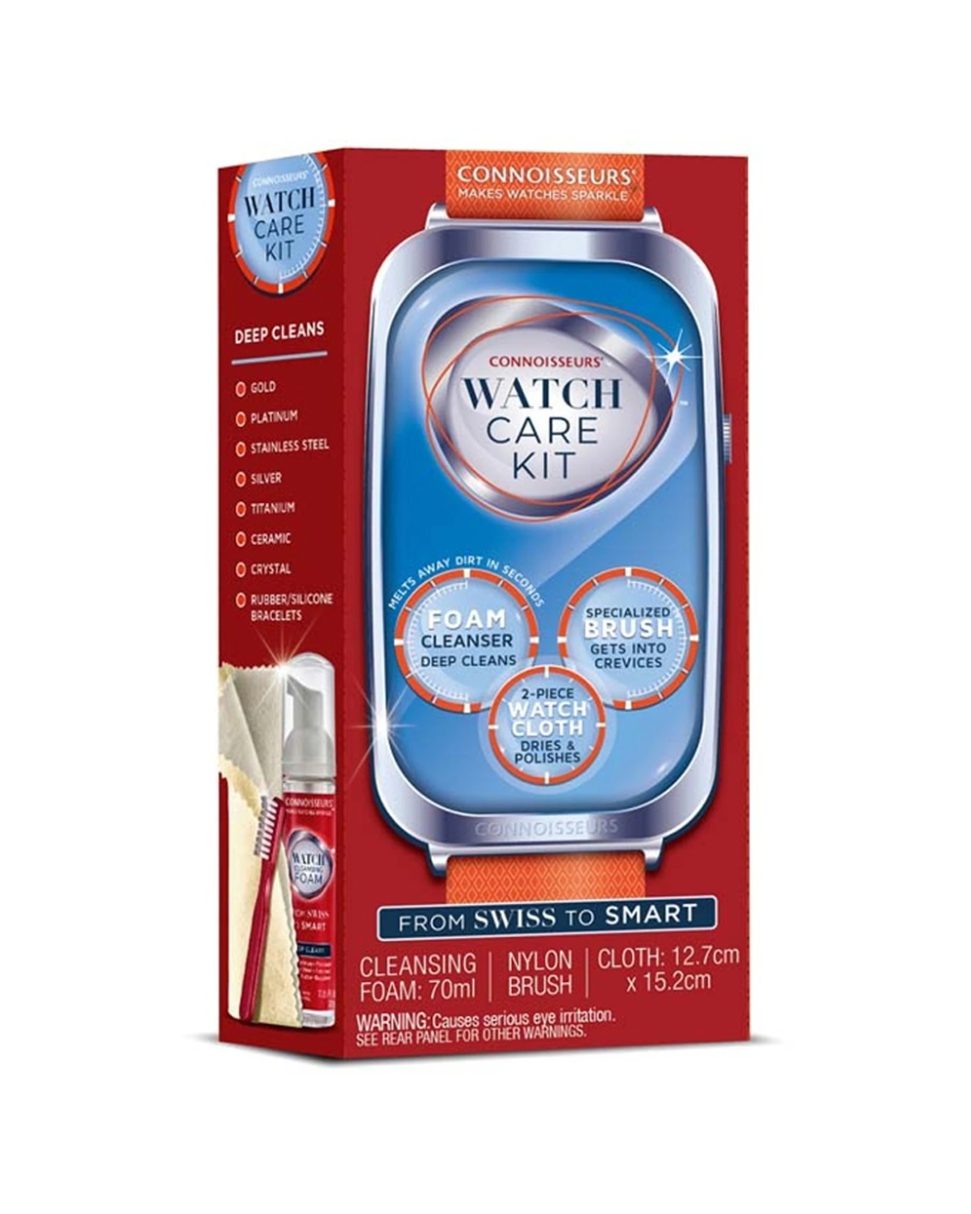 1 Connoisseurs Watch Cleansing Foam Kit With Brush & Cloth 70ml Polishing Care, 1 of 2