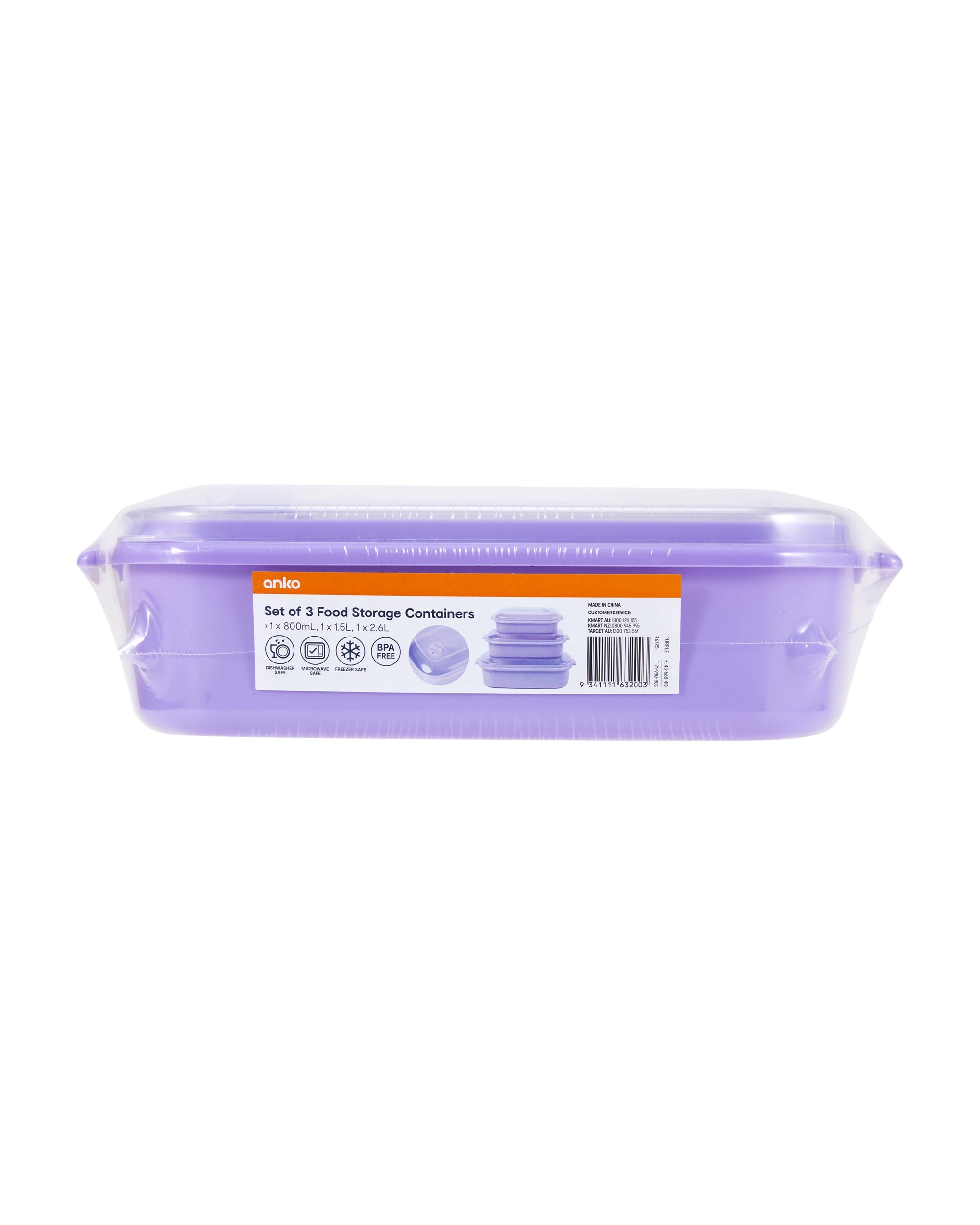 8 Set of 3 Food Storage Containers - Purple, 8 of 8