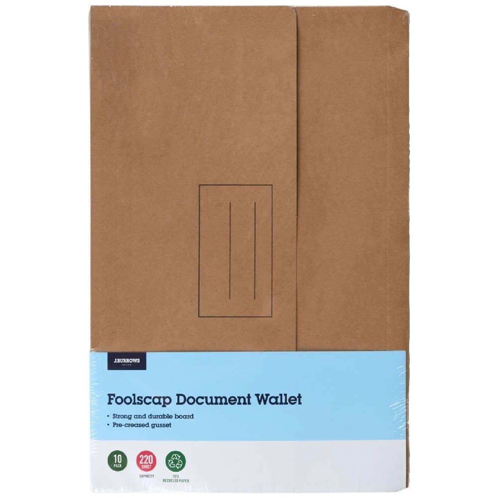 1 J.Burrows Document Wallet 250GSM Kraft 10 Pack, 1 of 4
