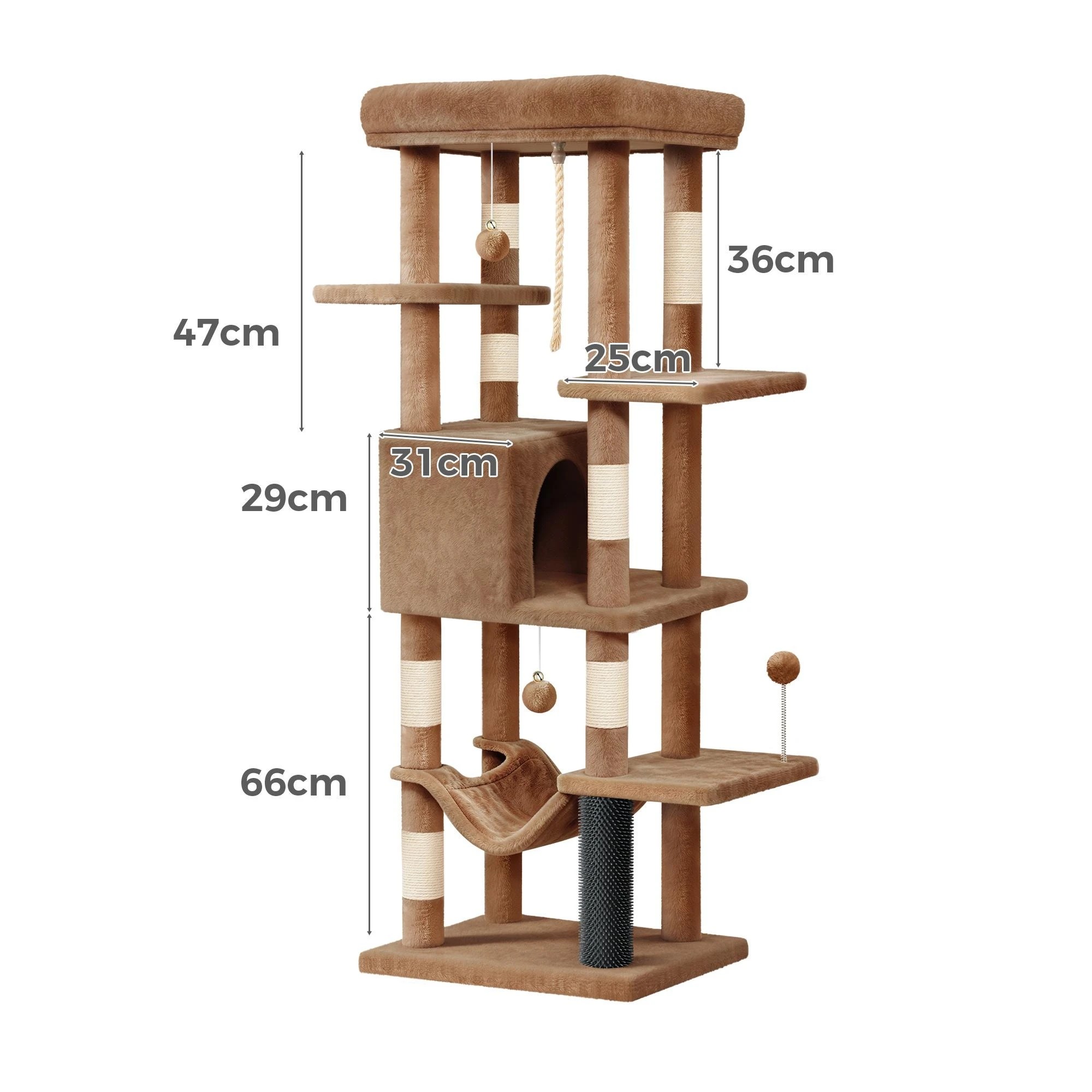 4 Beastie Cat Tree Tower 153cm Scratching Post Scratcher Light - Brown, 4 of 4