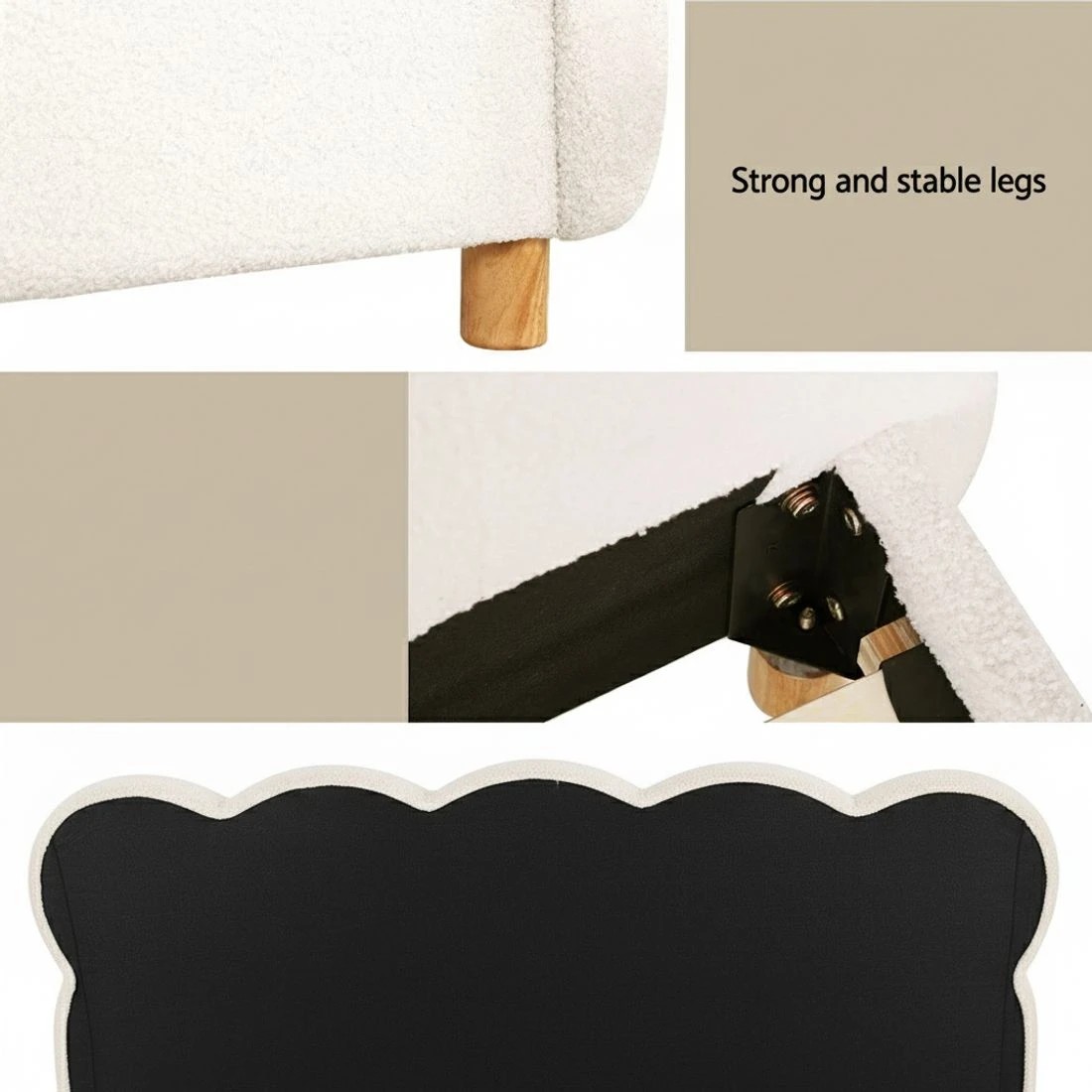 6 Artiss Double Bed Frame Cloud Headboard Boucle Fabric Mattress Platform Base - White, 6 of 7