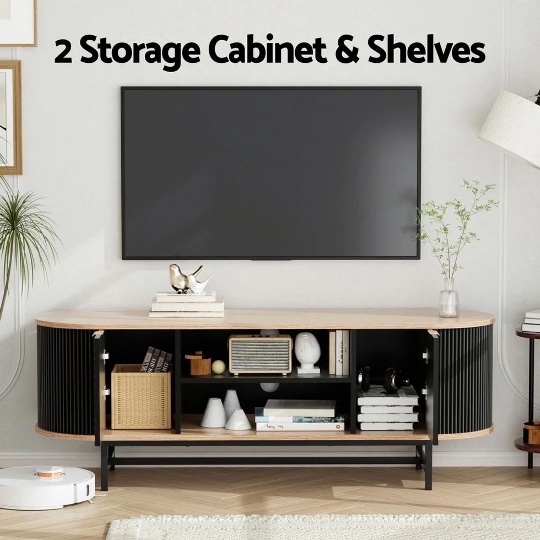 6 Artiss TV Unit Entertainment Unit Storage Cabinet Black - Multi, 6 of 10