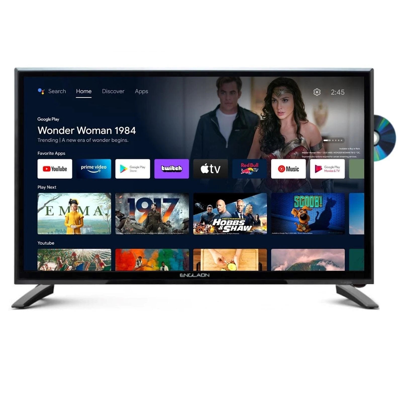 2 ENGLAON 24’’ Full HD Smart 12V TV With Built-in DVD Player, Chromecast, Bluetooth & Google TV - Black, 2 of 10