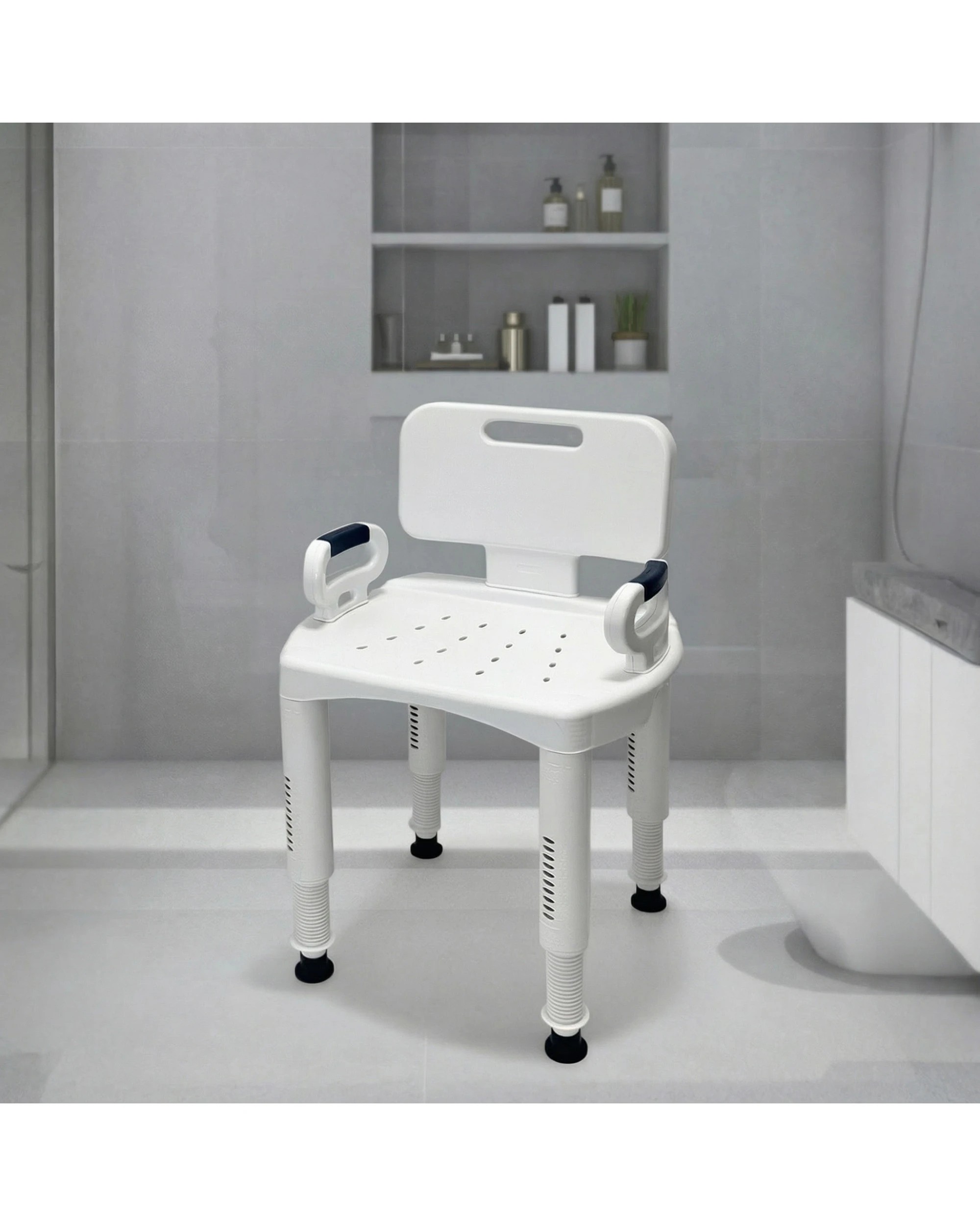 7 Orthonica Adjustable Shower Chair Armrests 158kg Capacity Bathroom Aid Bath Tub Stool Seat - White, 7 of 7