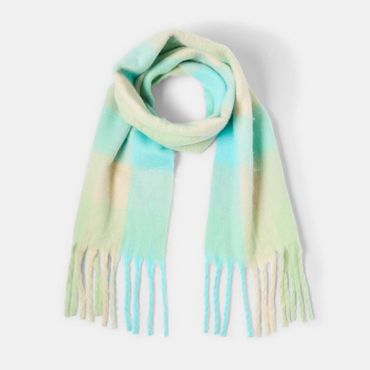 1 Fluffy Scarf Blue Check, 1 of 3