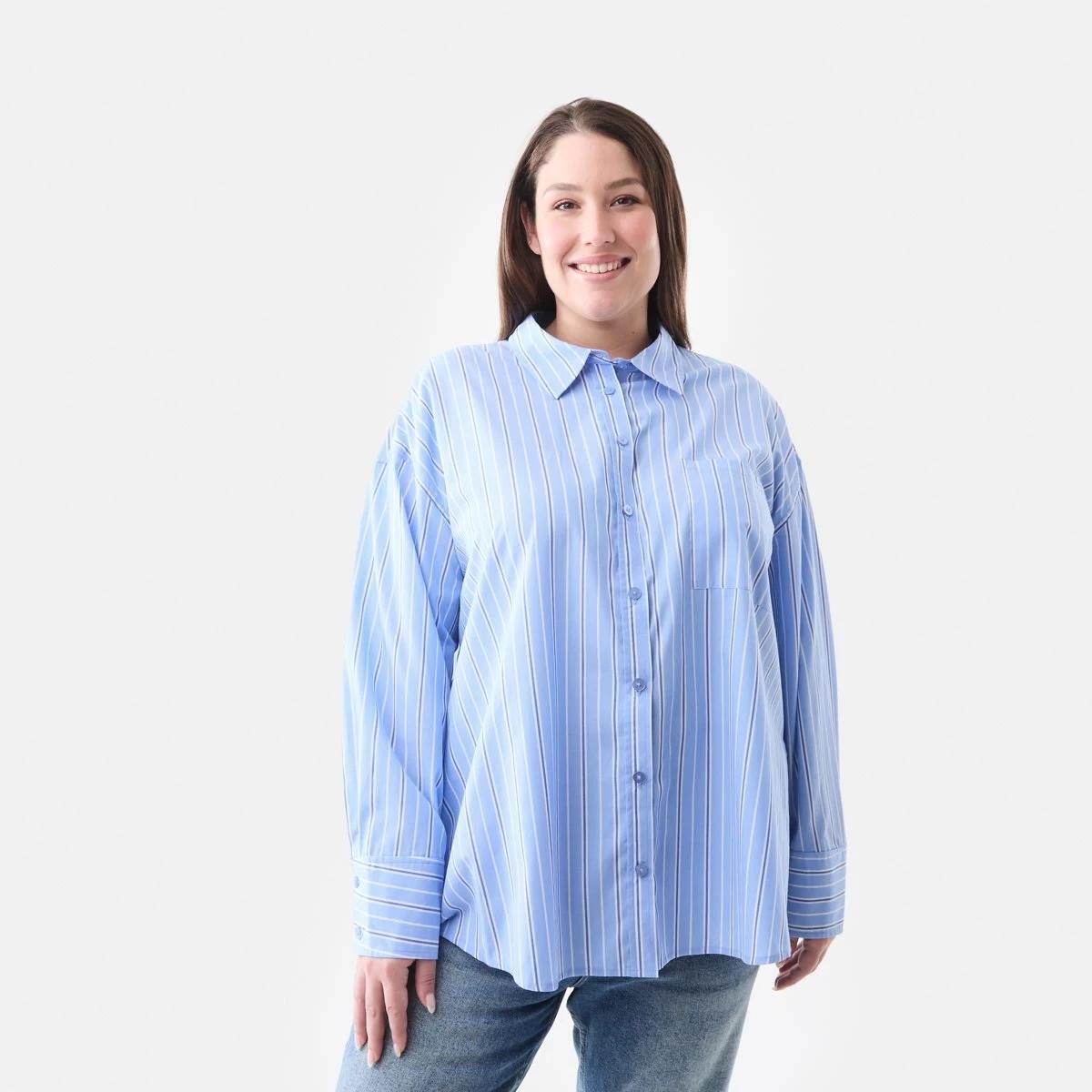 1 Curve Long Sleeve Boyfriend Shirt BLUE STRIPE BLUE MARINE, 1 of 5