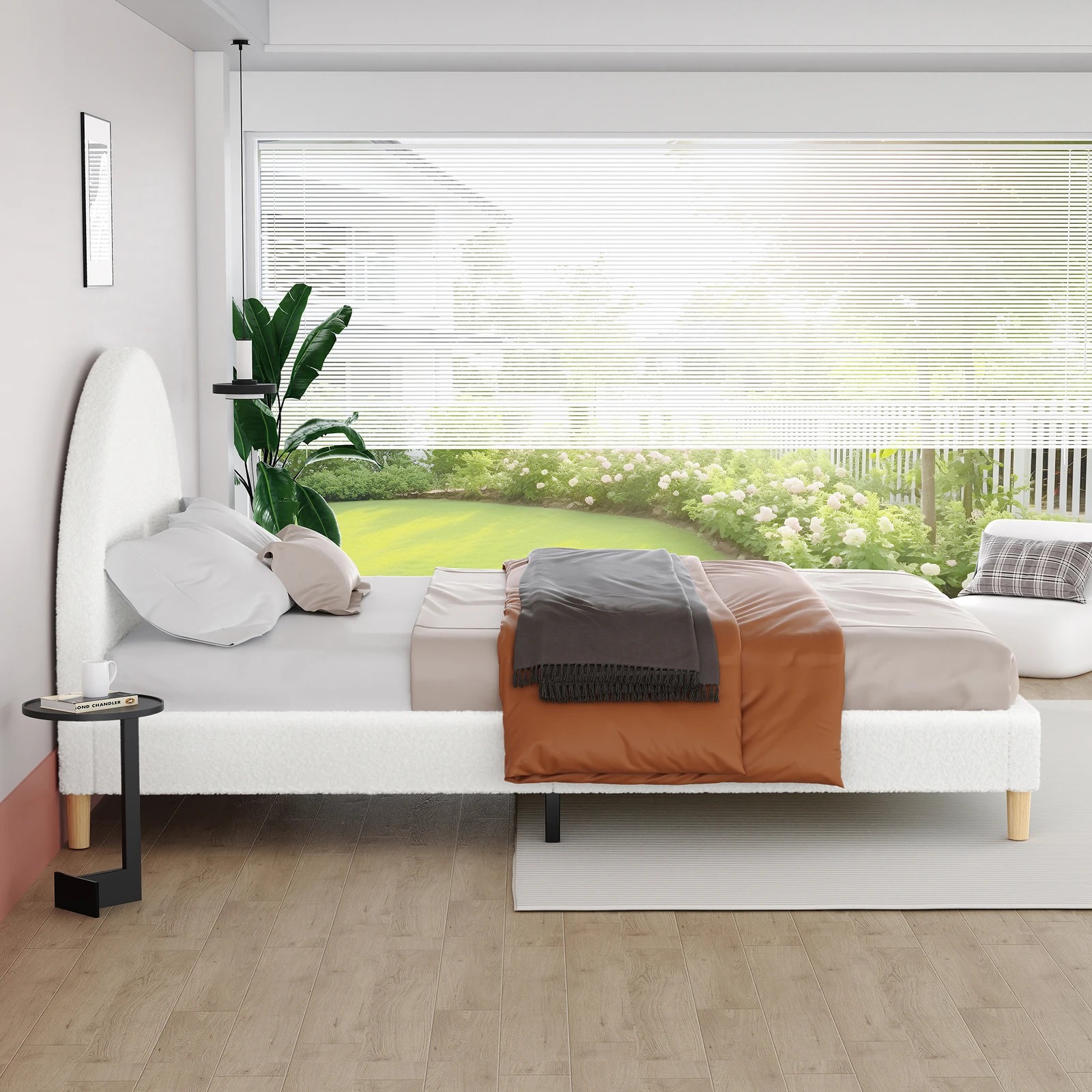 5 Alfordson Bed Frame King Size Mattress Base Platform Boucle Calla - White, 5 of 10