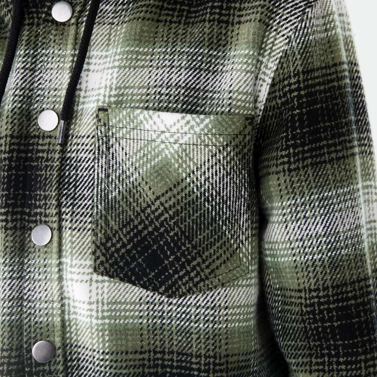 6 Long Sleeve Hooded Flannel Shirt Grn Check, 6 of 8