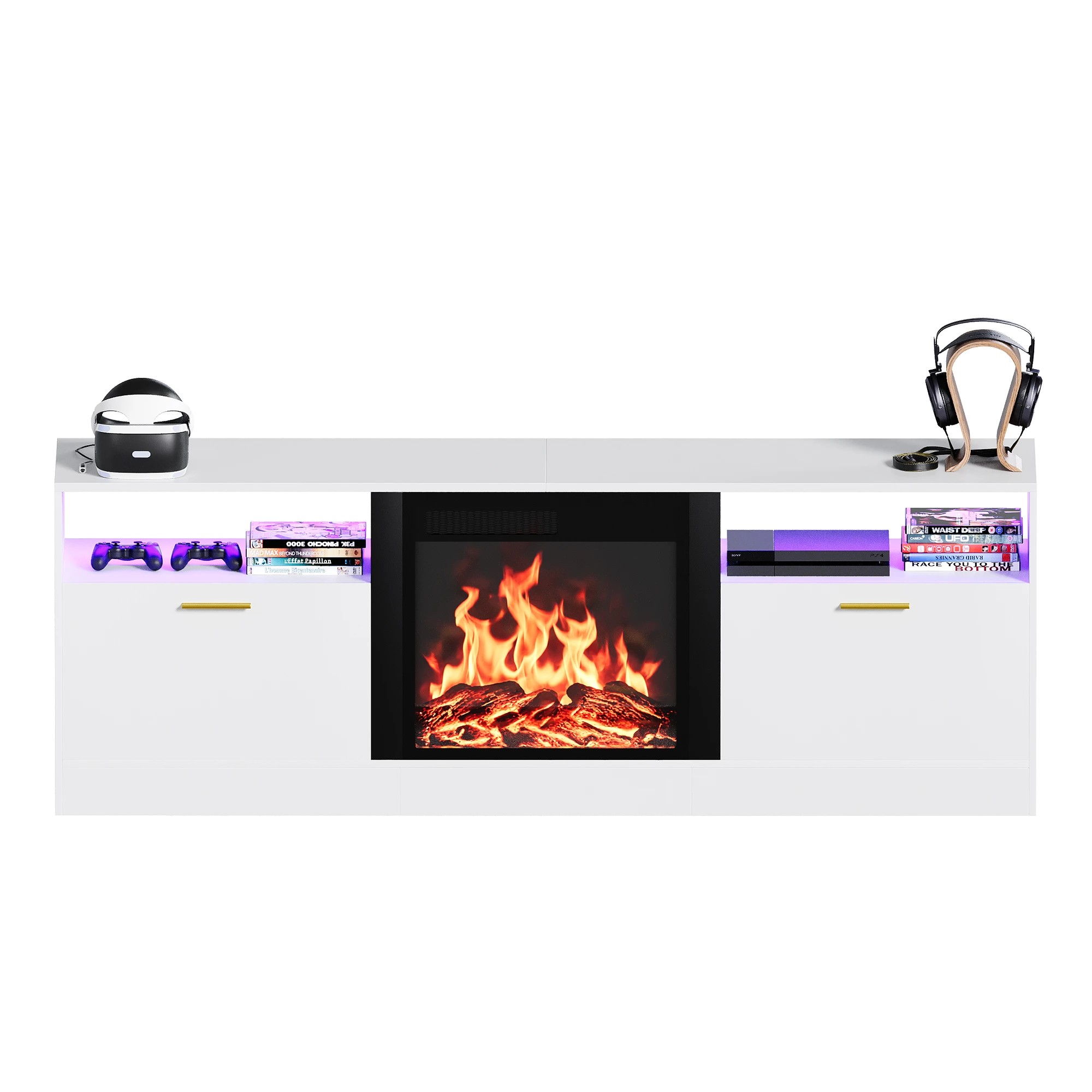 5 Advwin 160cm LED TV Cabinet w/ Fireplace & 3D Flame - White, 5 of 6