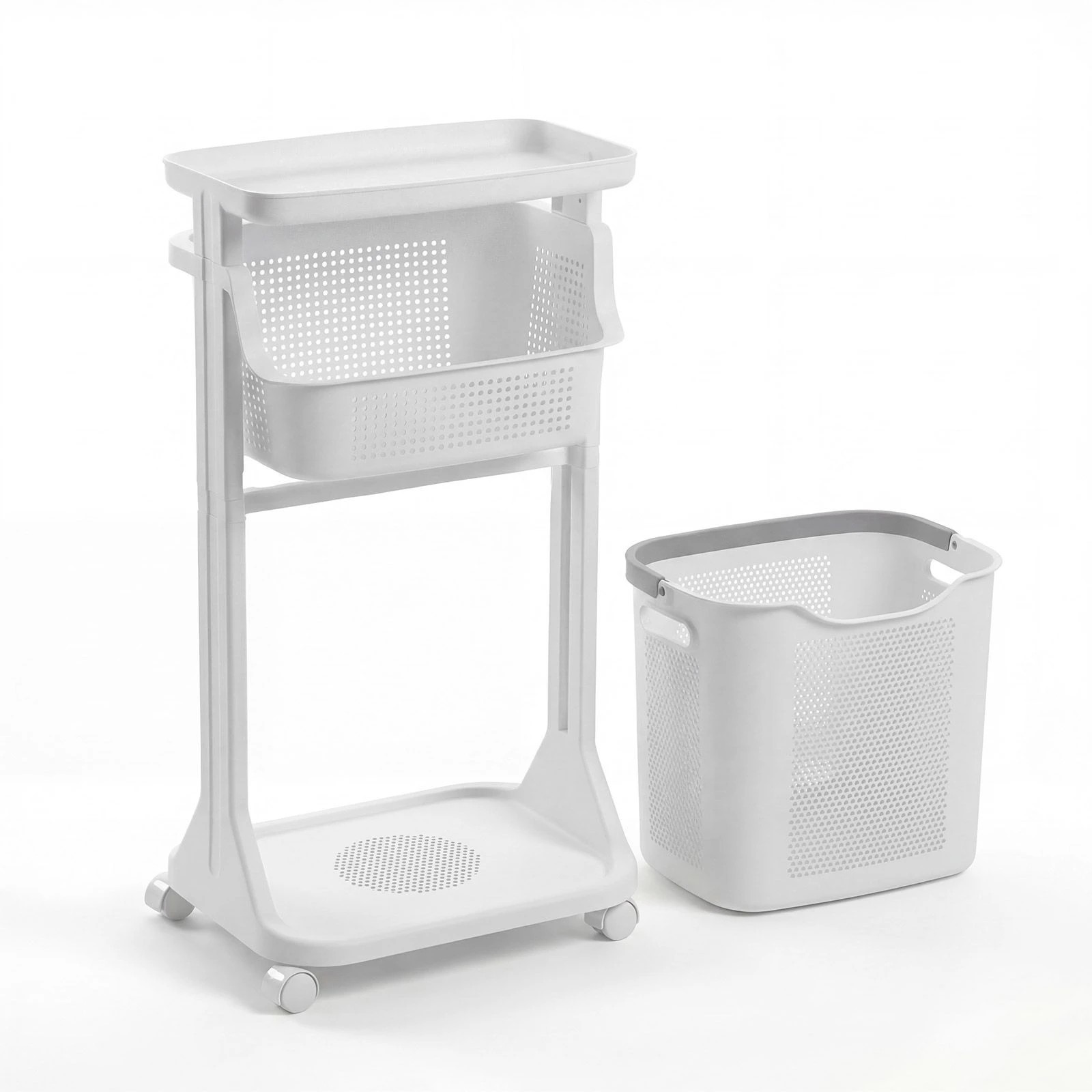 5 Dr Fussy 3 Tier Rolling Laundry Hamper with Wheels Plastic Baskets Clothes, 5 of 7