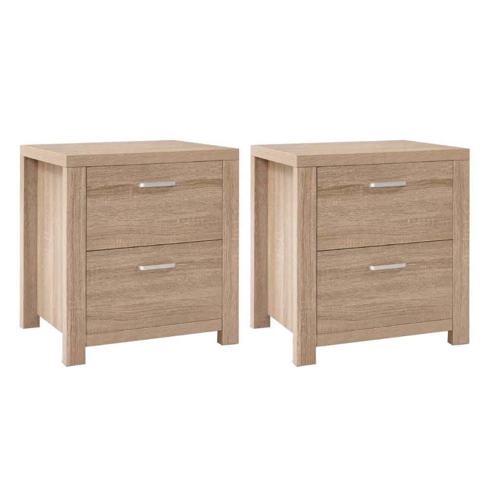 1 Artiss 2x Bedside Table 2 Drawers - Natural, 1 of 6