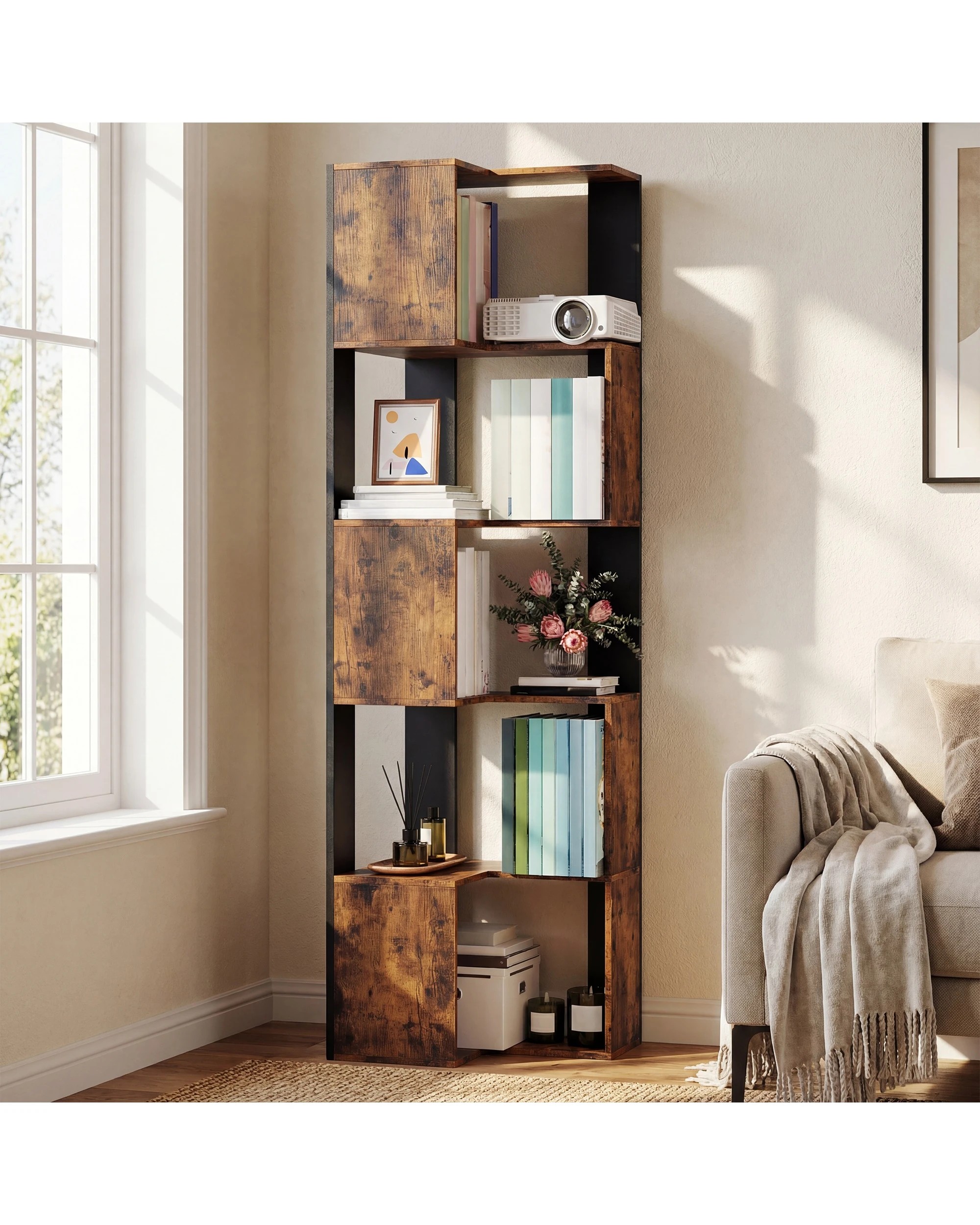 3 Advwin 5 Tier Corner Bookshelf 160cm Tall Corner Bookcase Display Rack Storage Shelves, 3 of 9