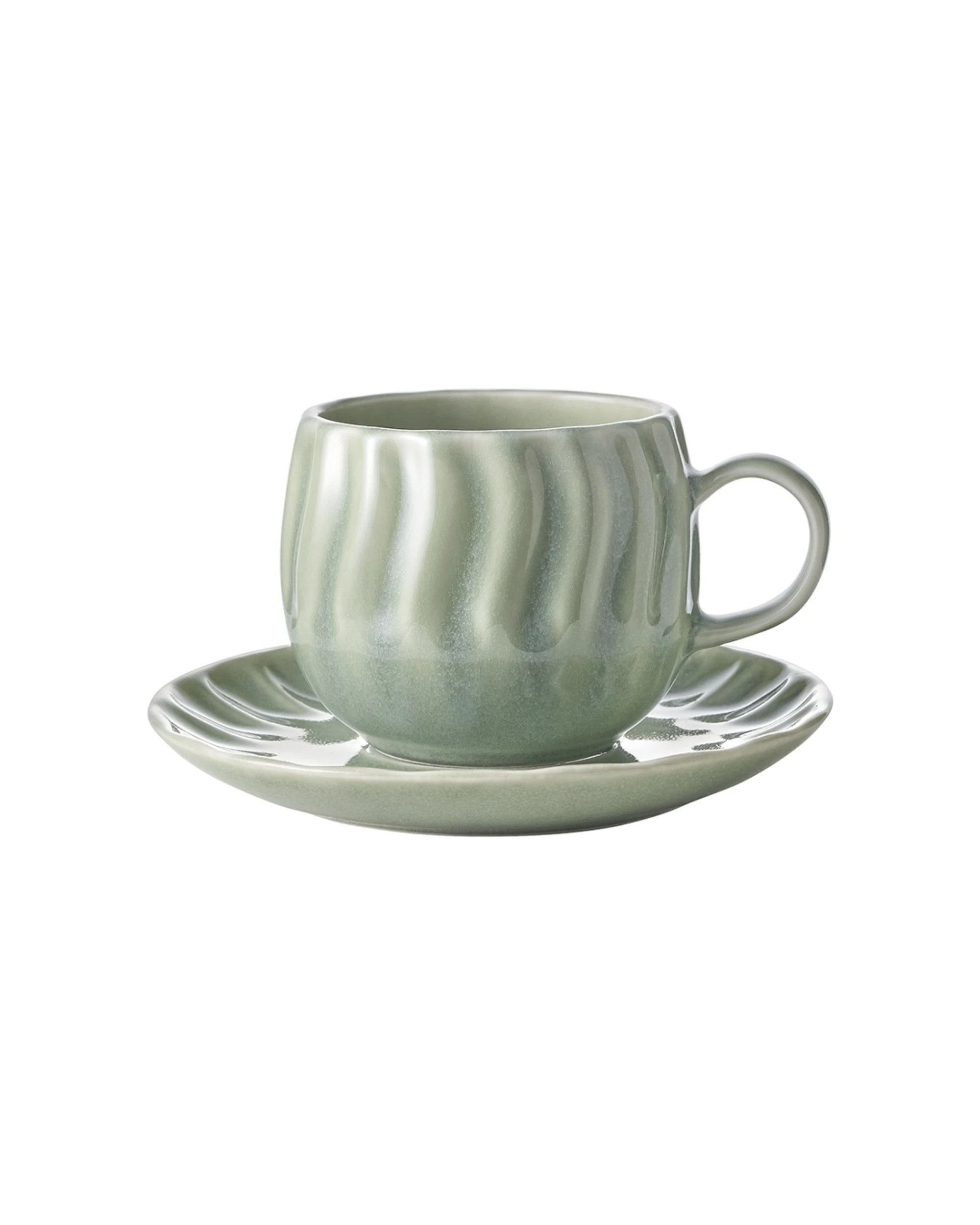 1 Ecology 2pc Ritual Rippled Porcelain Cup And Saucer 230ml - Green, 1 of 2