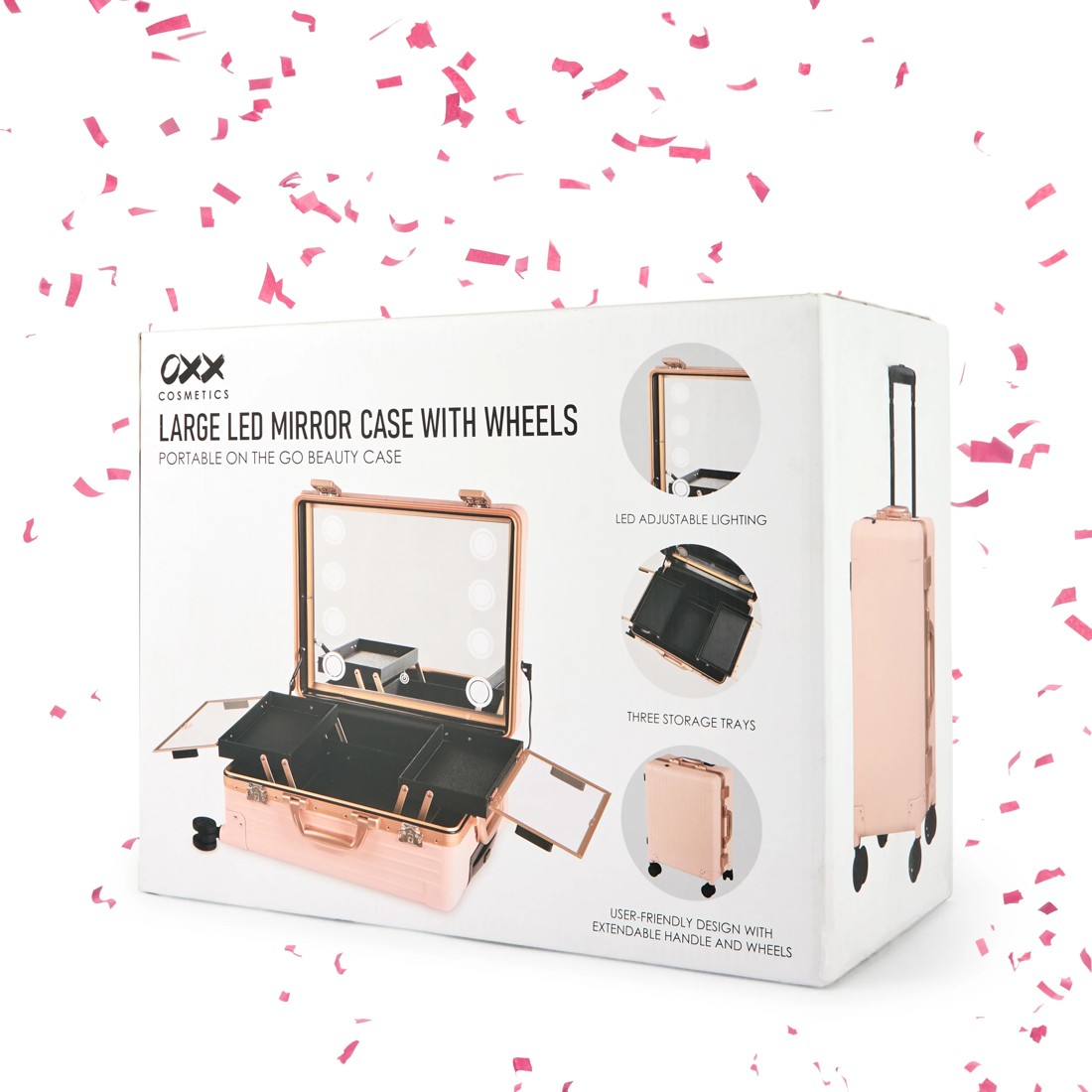 1 OXX Cosmetics Large LED Mirror Case with Wheels, 1 of 10