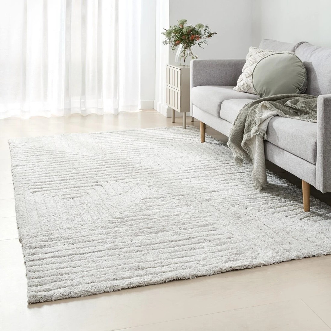 1 Linear Wool Blend Rug - White, Large - 235cm x 160cm, 1 of 7