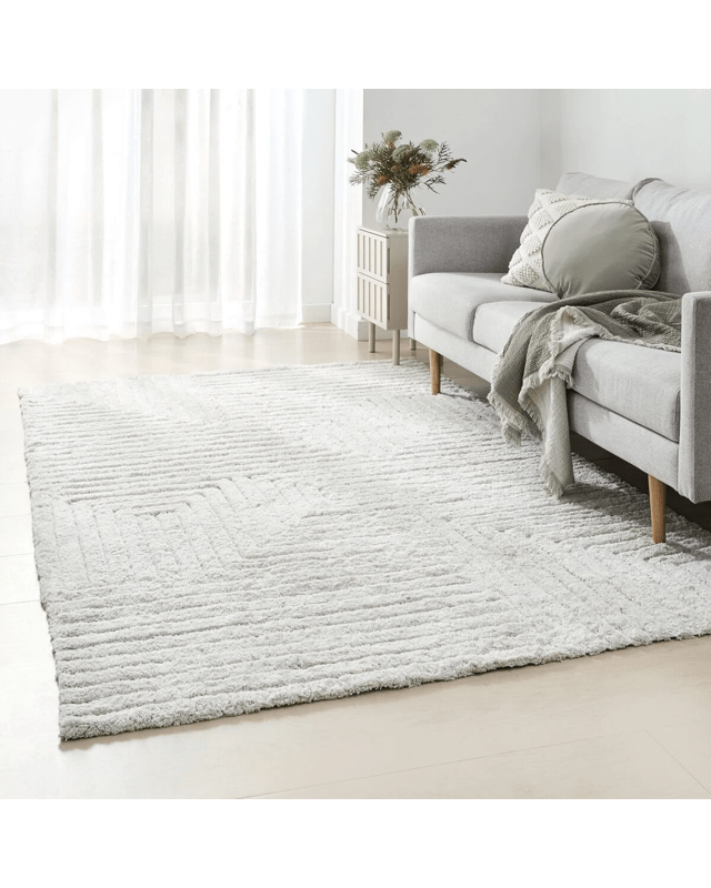 Linear Wool Blend Rug - White, Large - 235cm x 1