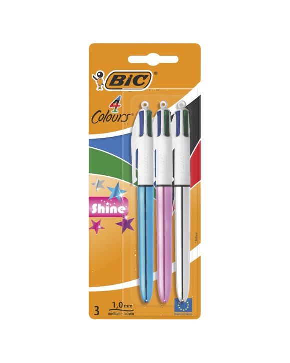 3 Pack BIC 4 Colours Shine Ballpoint Pen