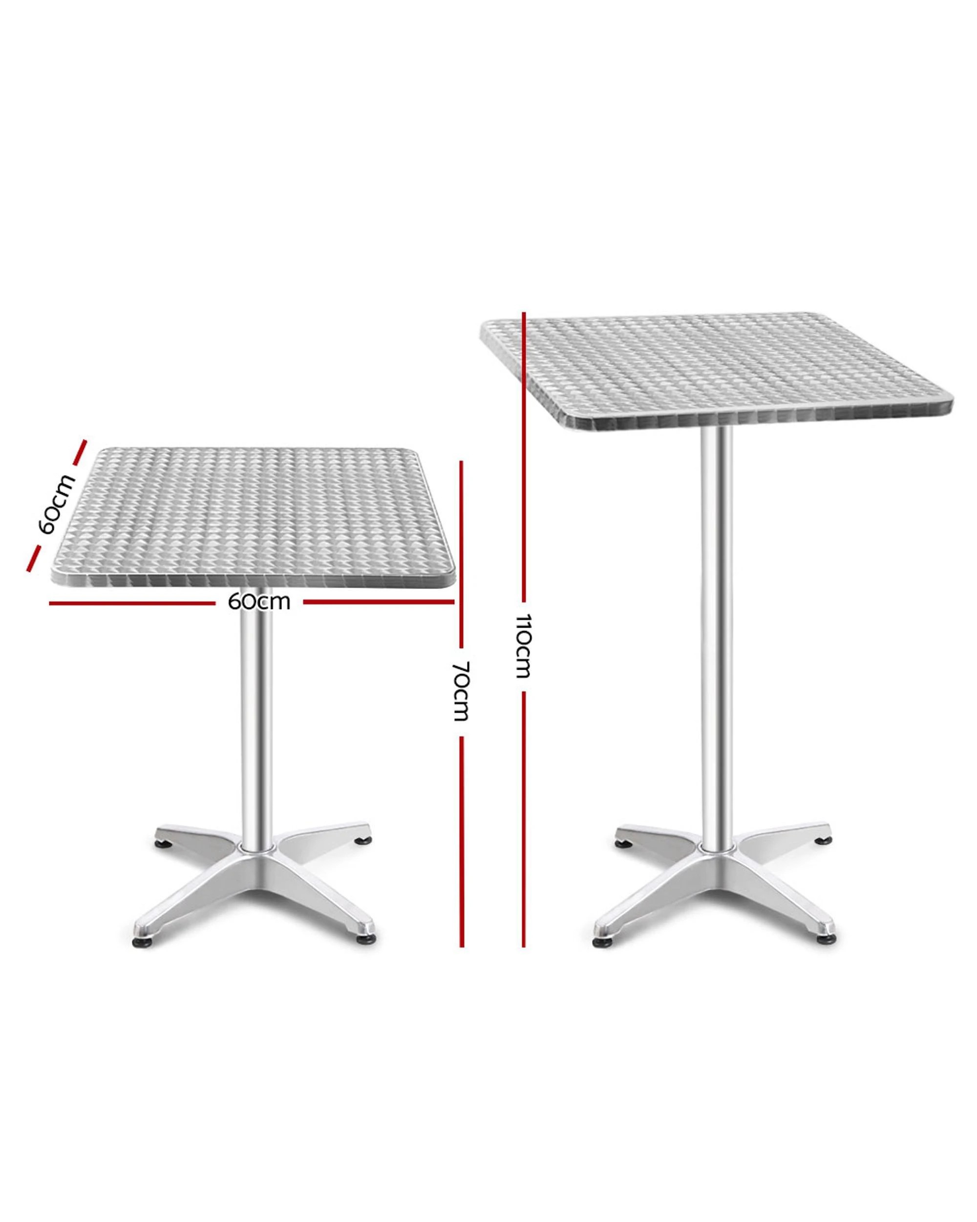 2 Gardeon Outdoor Bar Table Adjustable Aluminium Square 70/110cm
 - Silver, 2 of 2