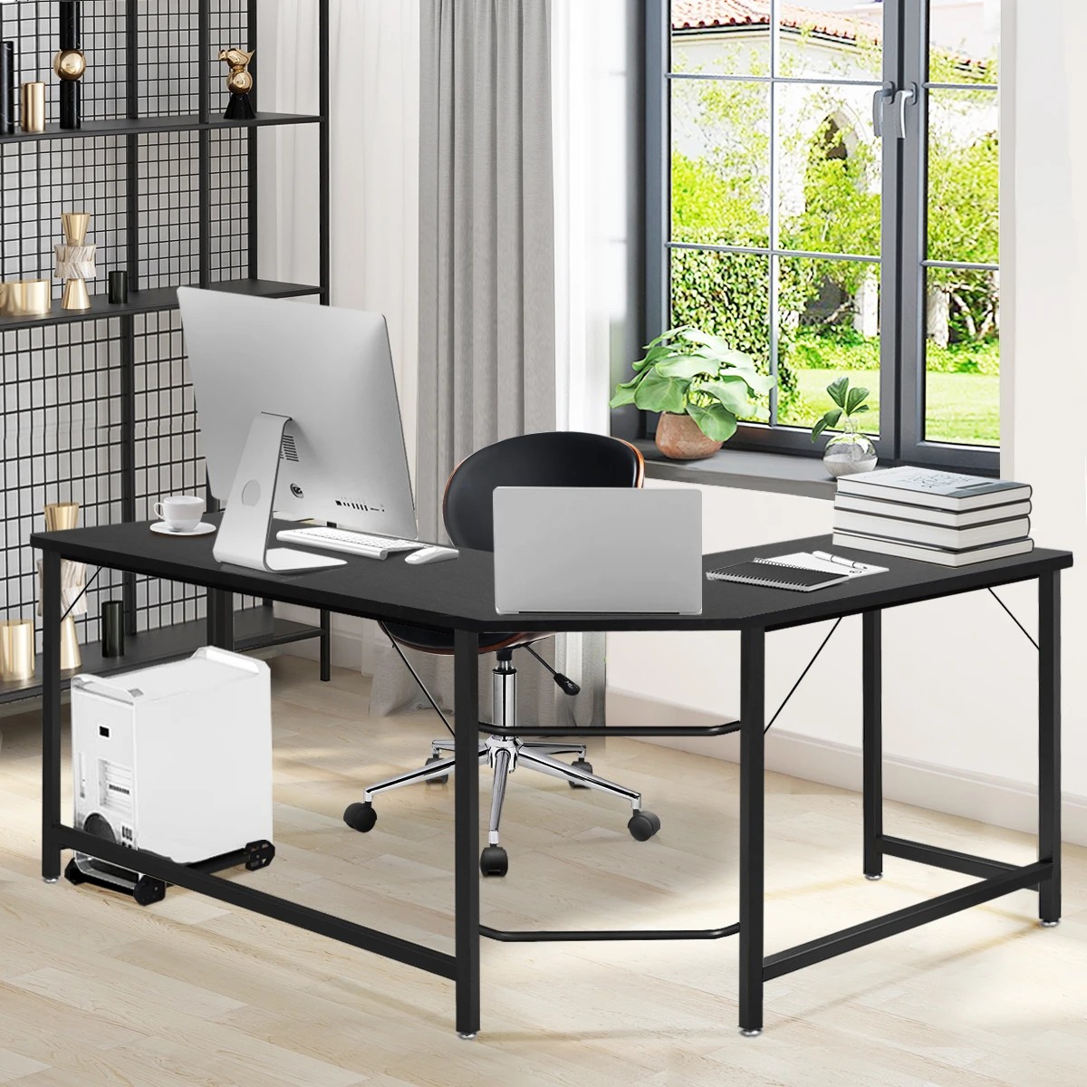 5 Costway L-shaped Computer Desk Home Office Desk w/CPU Stand - Black, 5 of 8