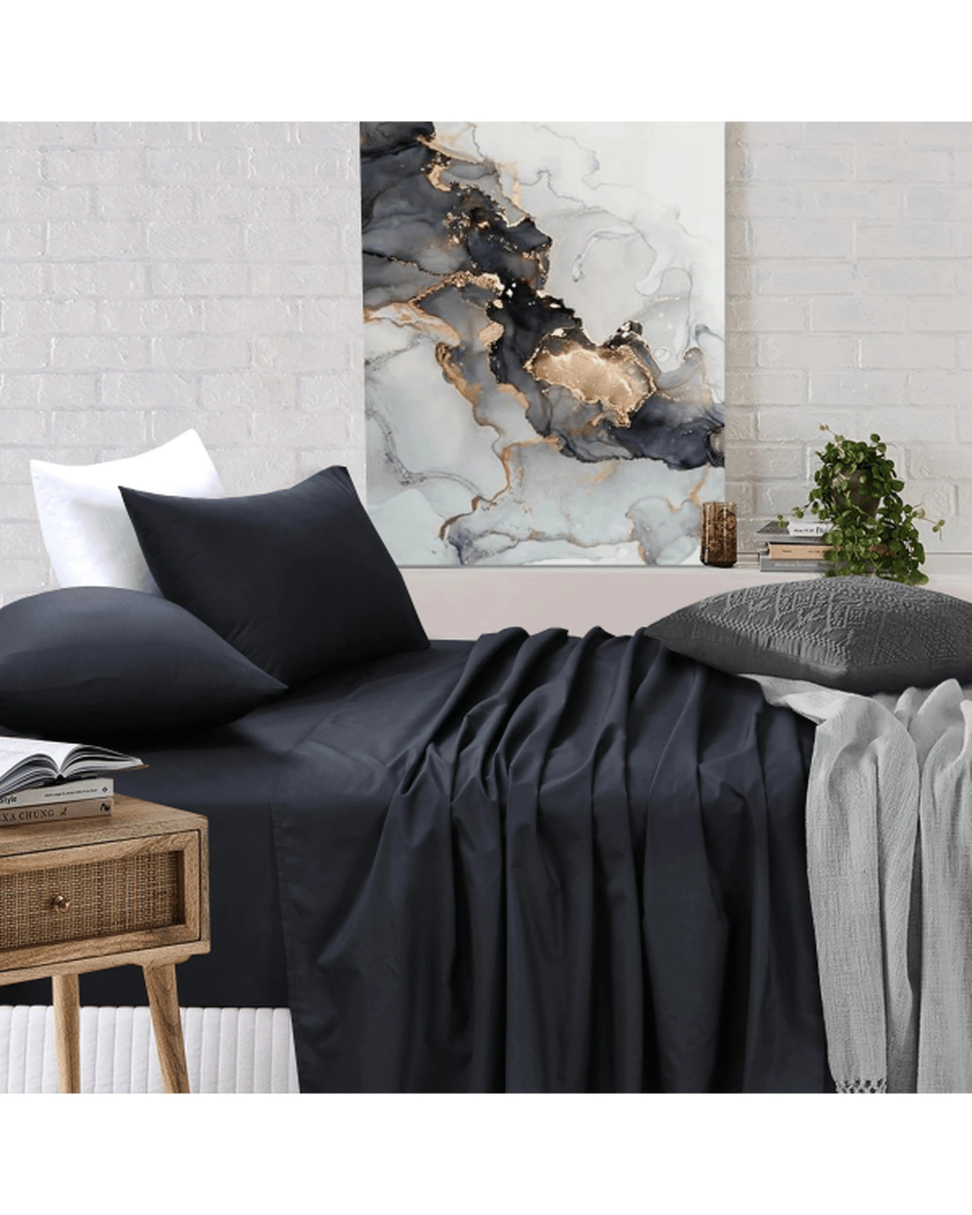 8 Amsons Bedsheets Set Flat & Fitted Sheets With Pillowcases - King Bed - Black, 8 of 8