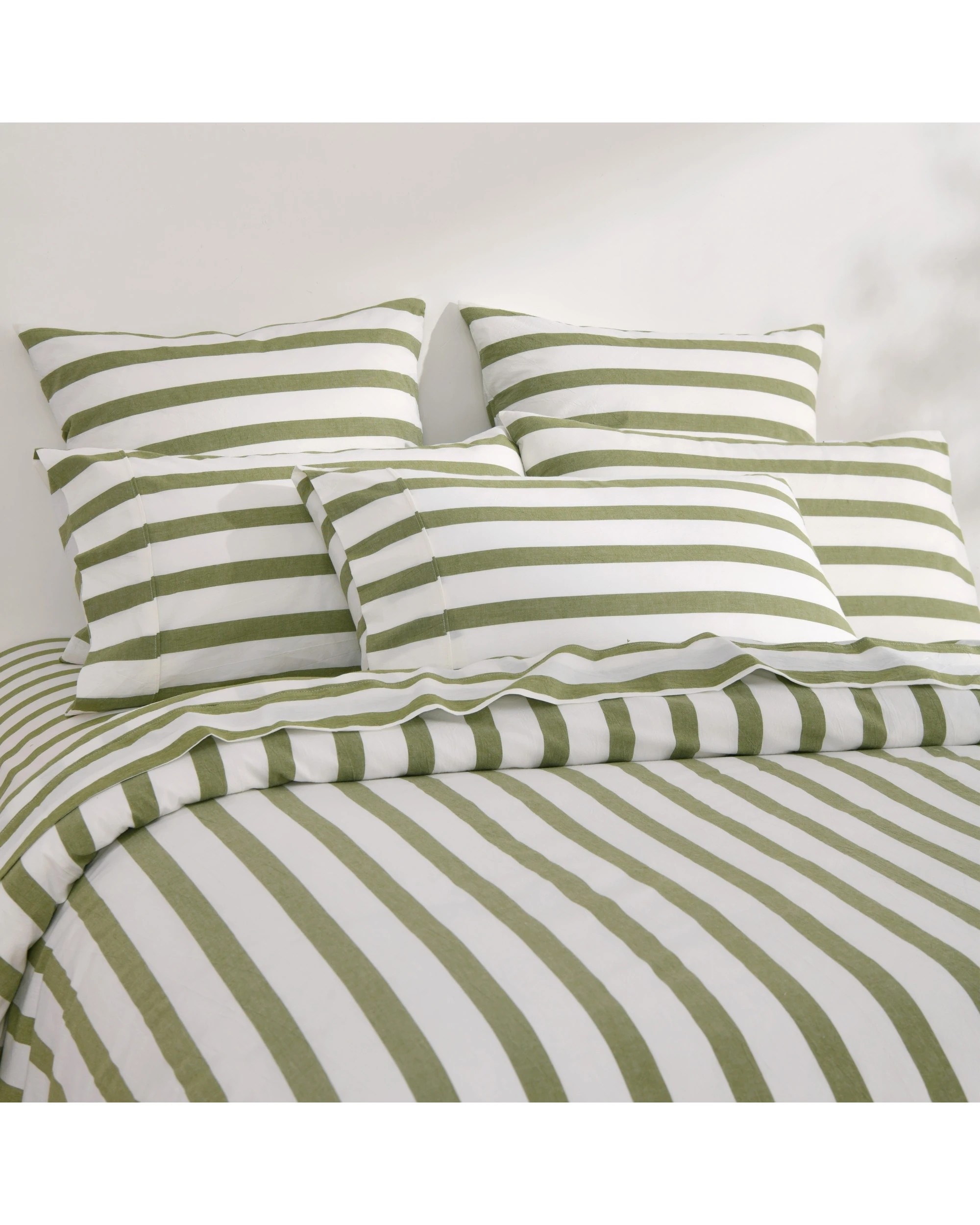 2 Dreamaker Cove Yarn Dyed Washed Cotton Striped Quilt Cover Set - Single Bed - Olive, 2 of 7