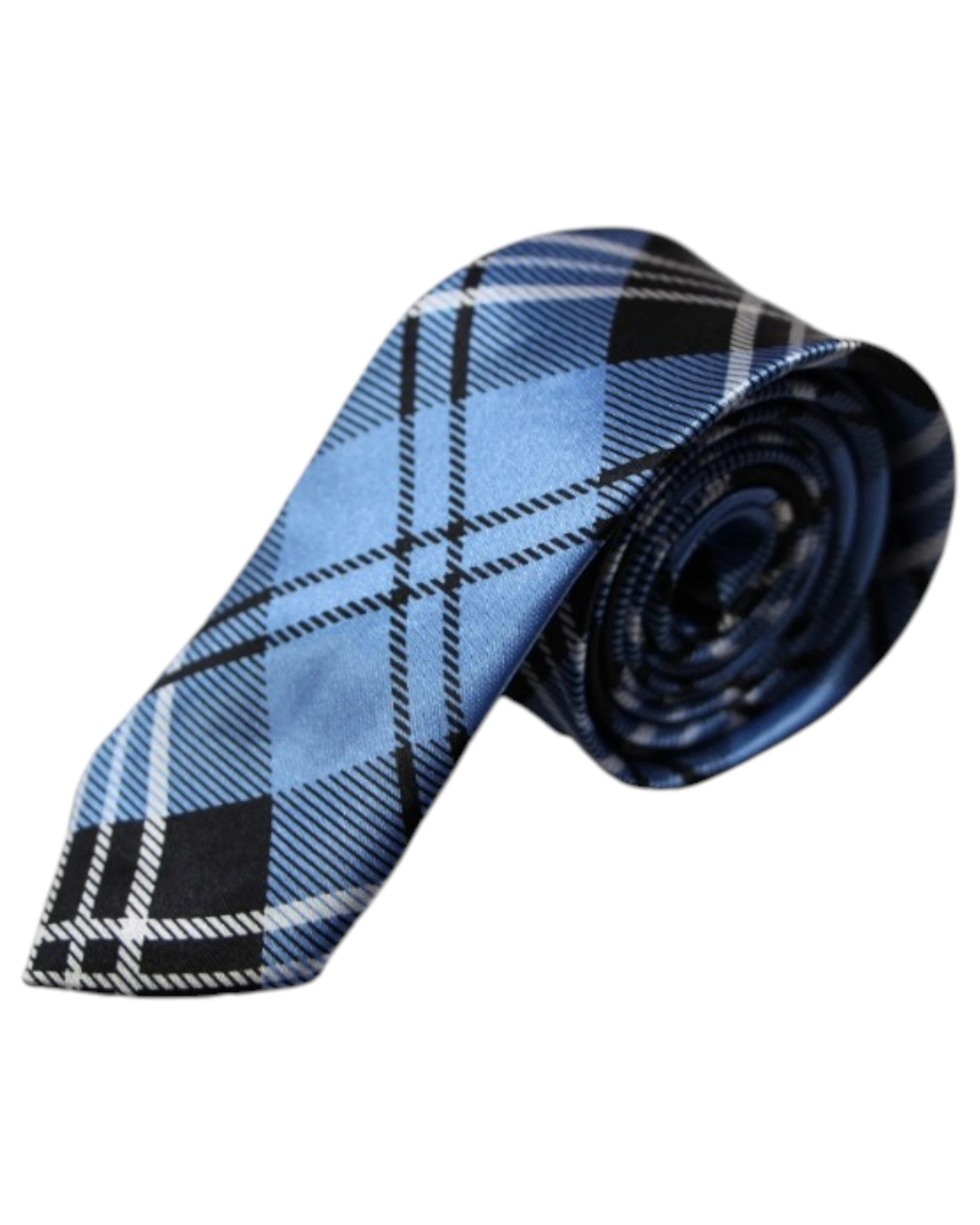 2 Zasel Mens Cornflour Blue & Black Plaid Striped 5cm Skinny Neck Tie - Multi, 2 of 4