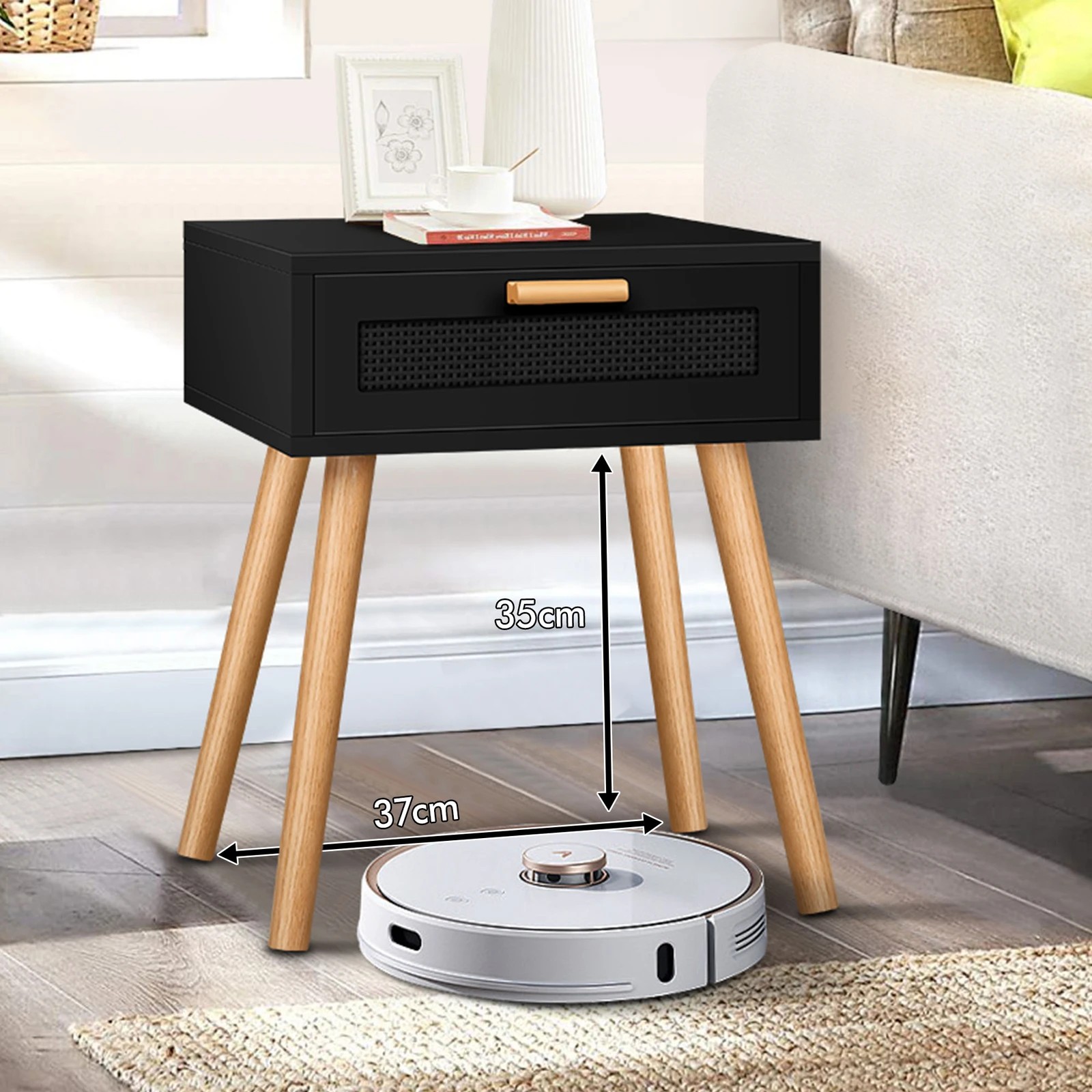 9 Alfordson 2x Bedside Table Nightstand Side Storage Rattan - Black, 9 of 10