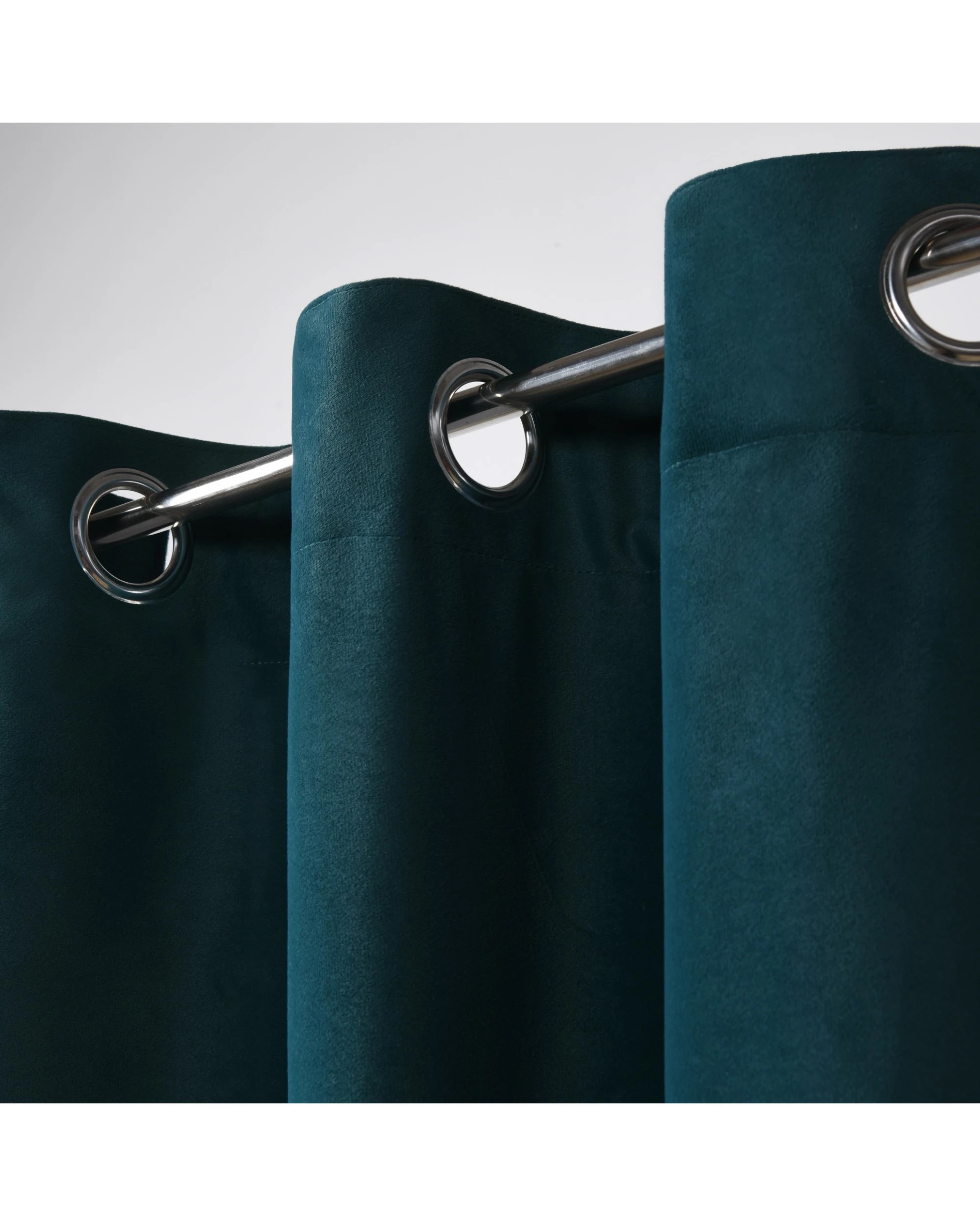 2 Cadence & Co. Byron Matte Velvet 100% Blockout Eyelet Curtain Twin Pack 90x223cm - Deep Teal, 2 of 5