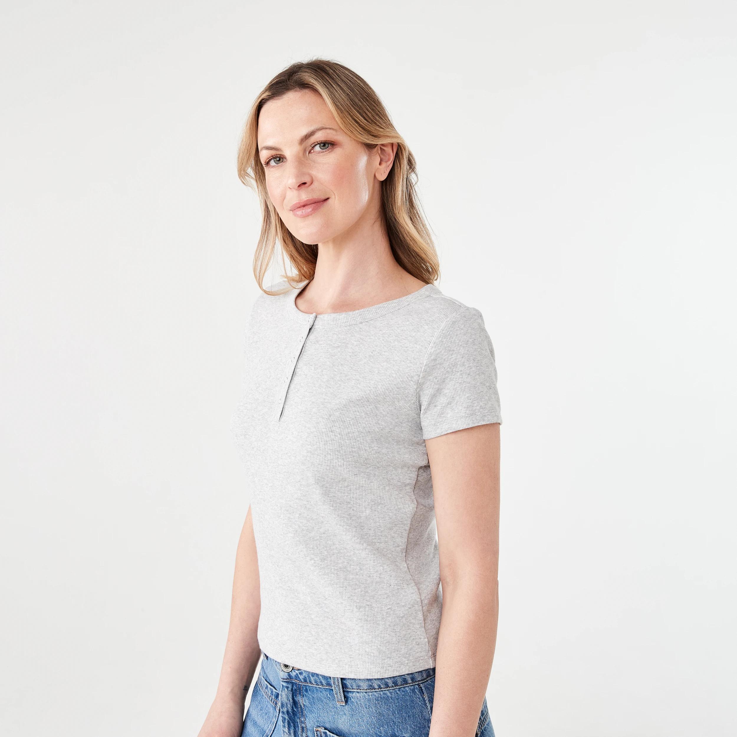 2 Short Sleeve Rib Henley T-shirt SILVER MARLE, 2 of 6