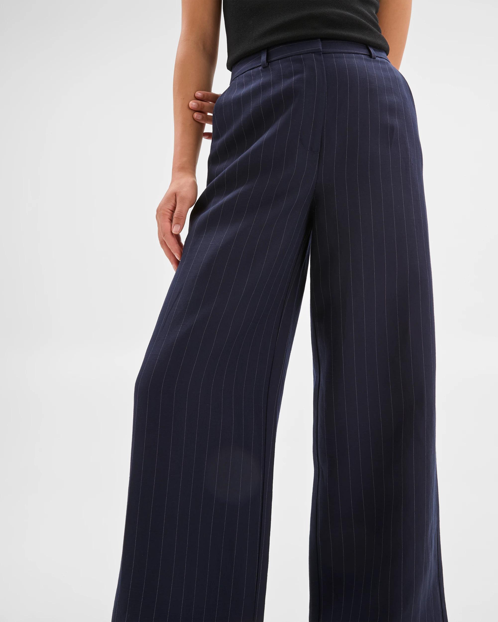 4 Linen Blend Wide Leg Pants - Preview NAVY PINSTRIPE, 4 of 7