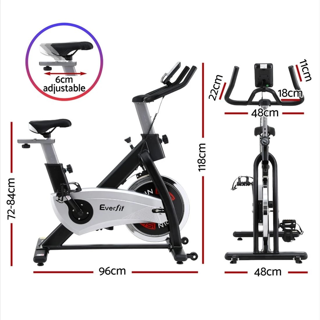 2 15kg Flywheel Spin Bike Everfit Exercise Bike Home Gym Fitness 120KG - Multi, 2 of 6