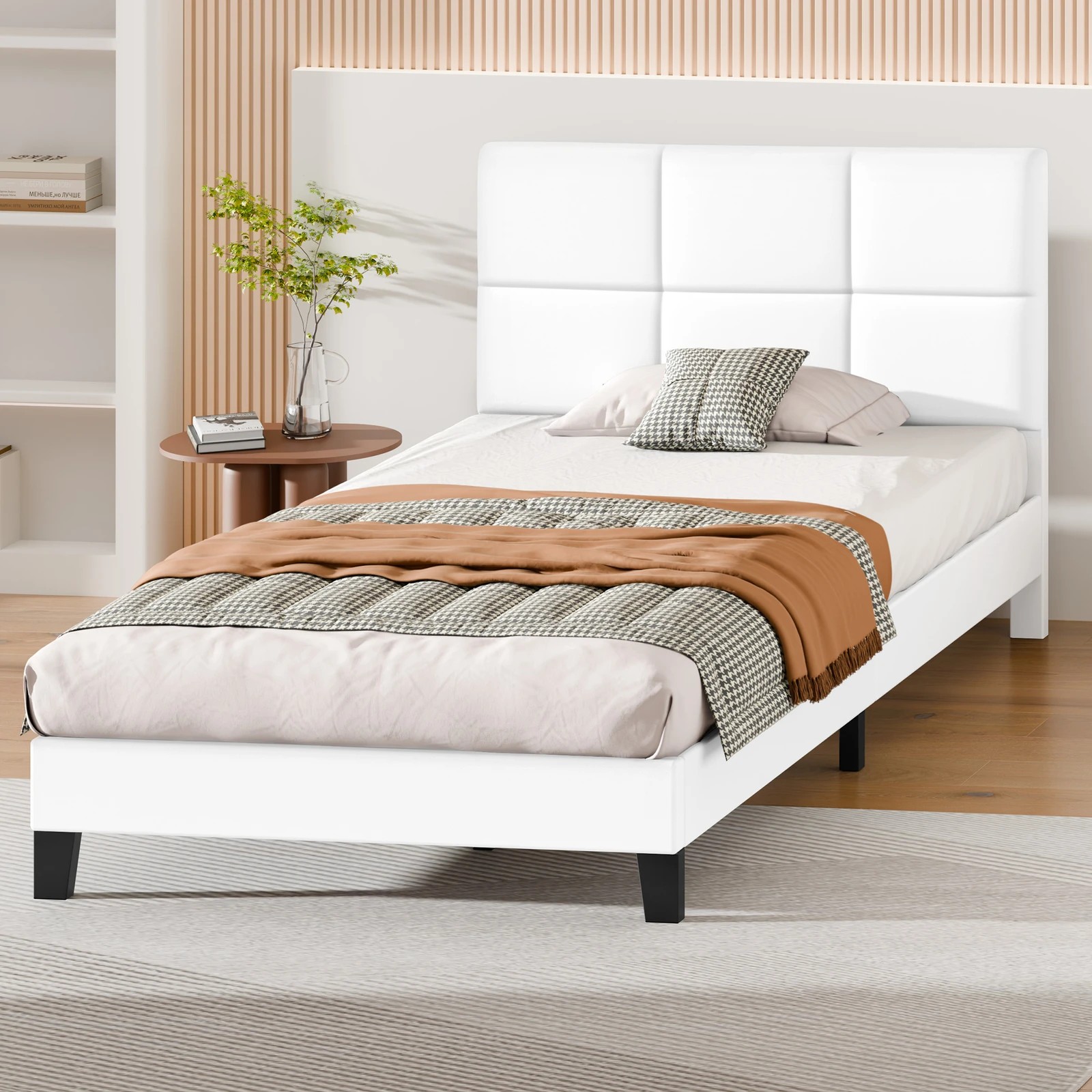 8 Alfordson Bed Frame King Single Wooden Slats Platform Leather Paula - White, 8 of 9